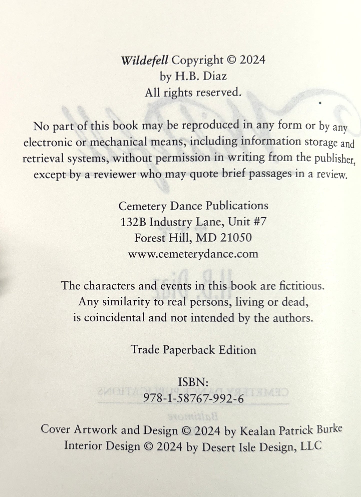 Wildefell by HB Diaz 2024 SIGNED 1st Edition SPRAYED EDGES