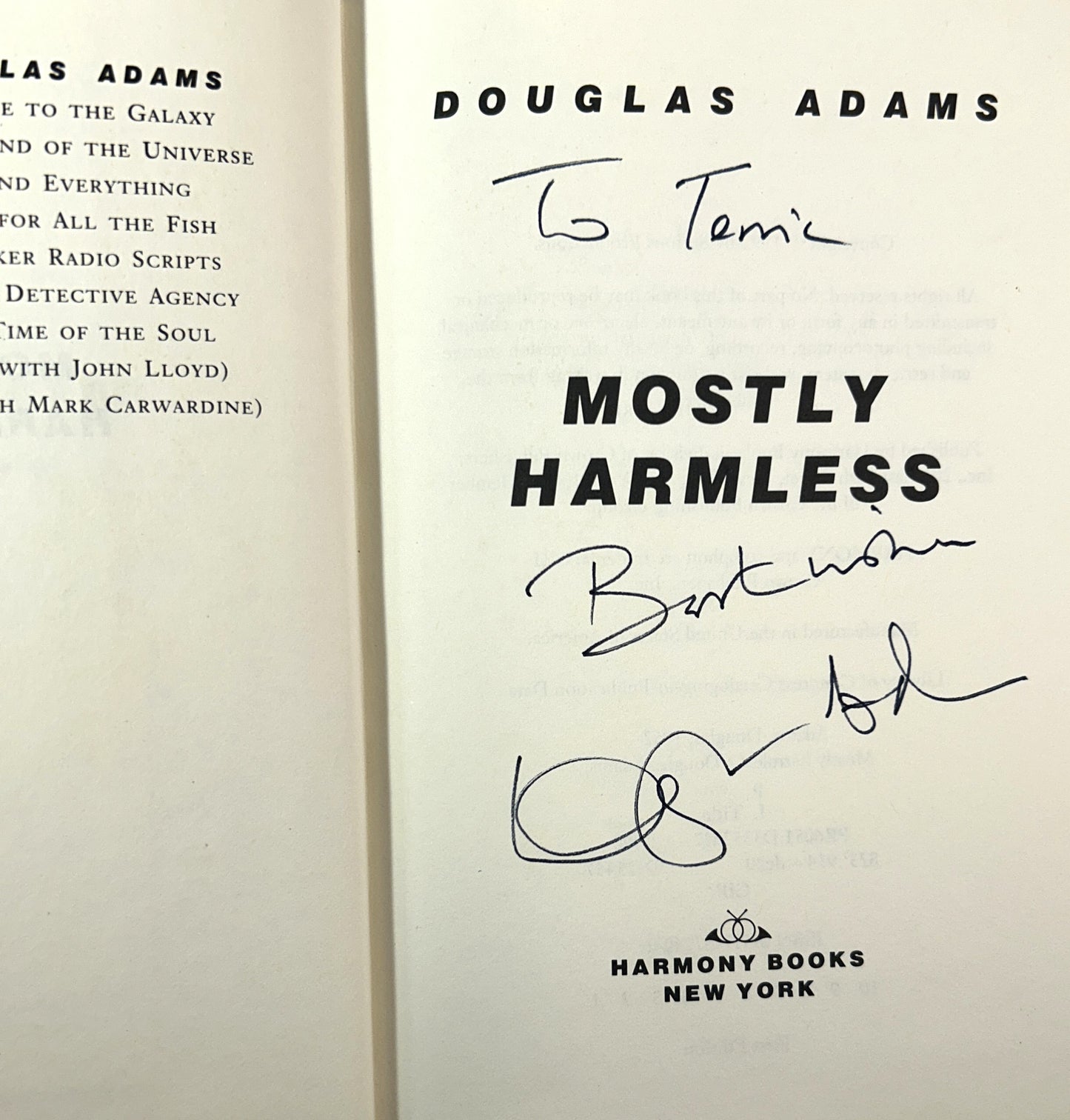 Mostly Harmless by Douglas Adams 1992 SIGNED + INSCRIBED 1st Edition