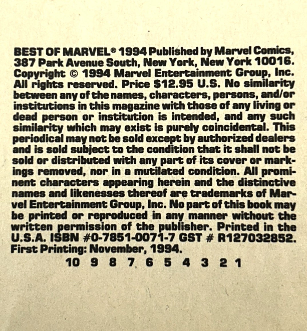 MARVEL: The Best of Marvel 1994 1st Printing