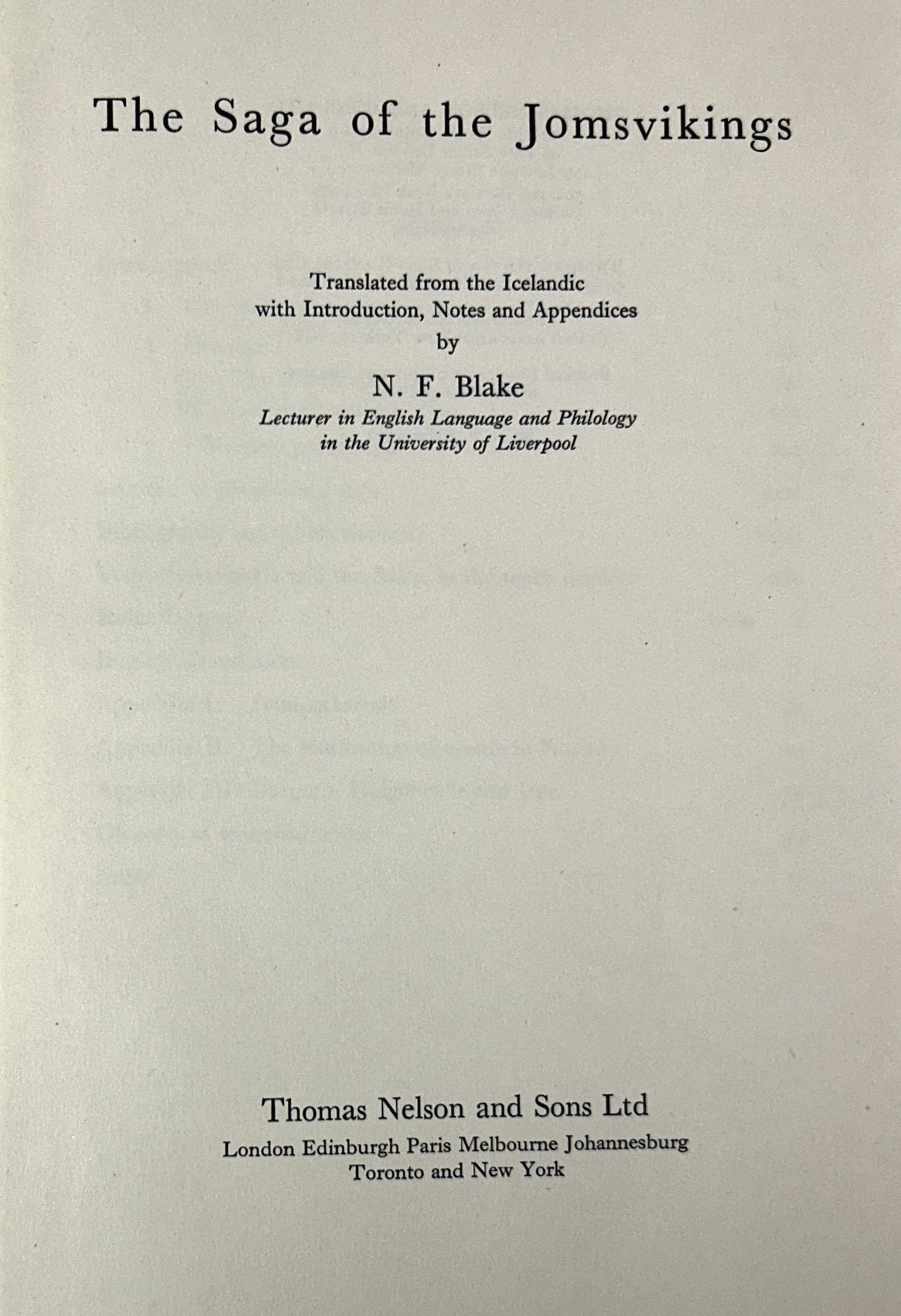 The Saga of the Jomsvikings by NF Blake 1962