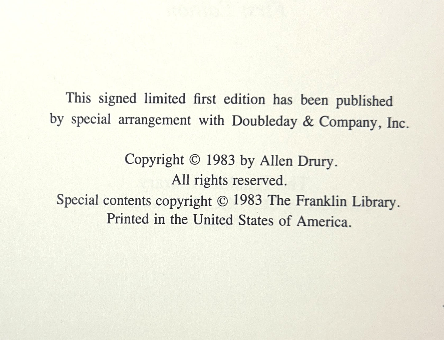 Franklin Library: Decision by Allen Drury 1983 SIGNED 1st Edition