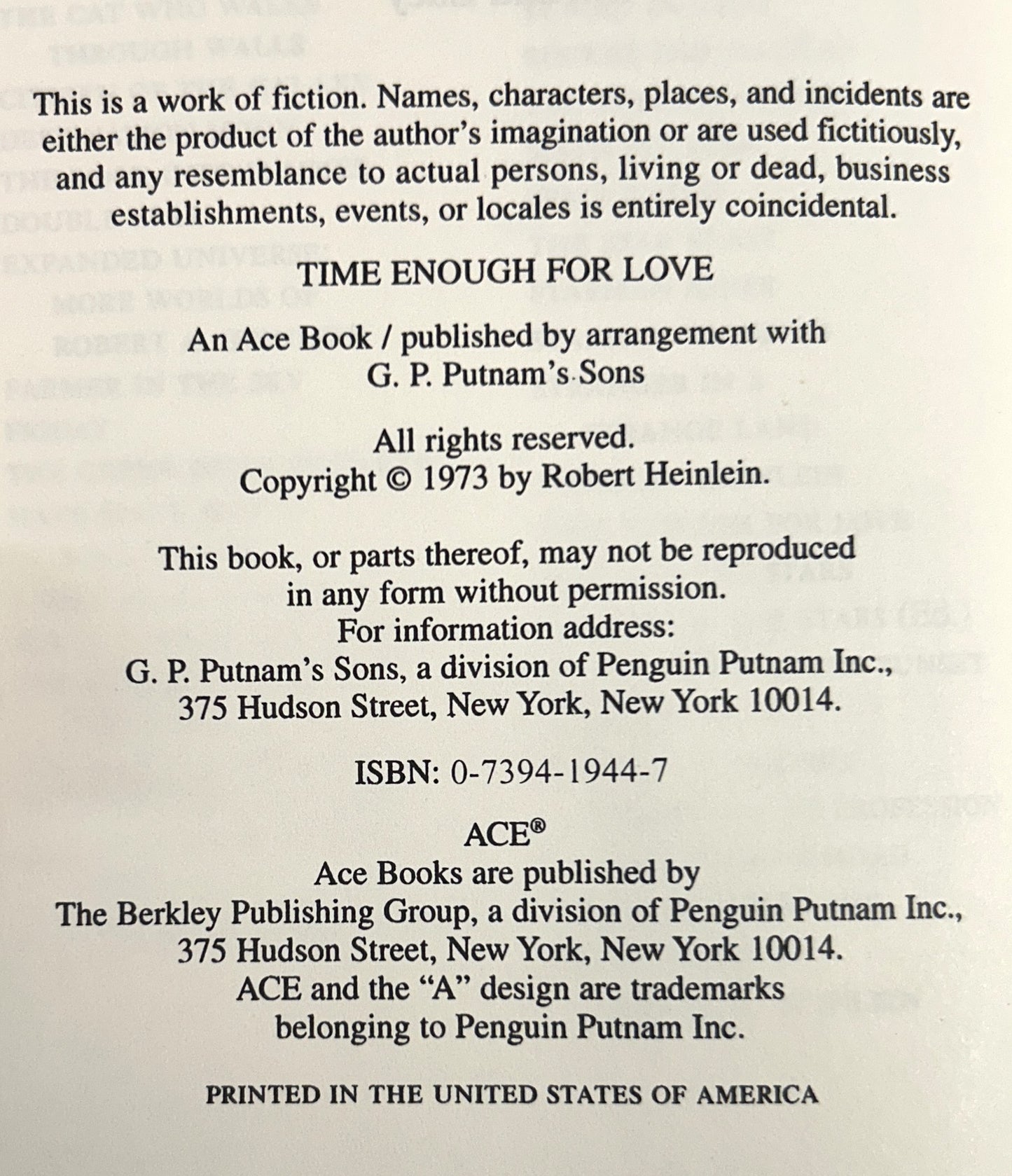 Time Enough for Love by Robert A. Heinlein 1973