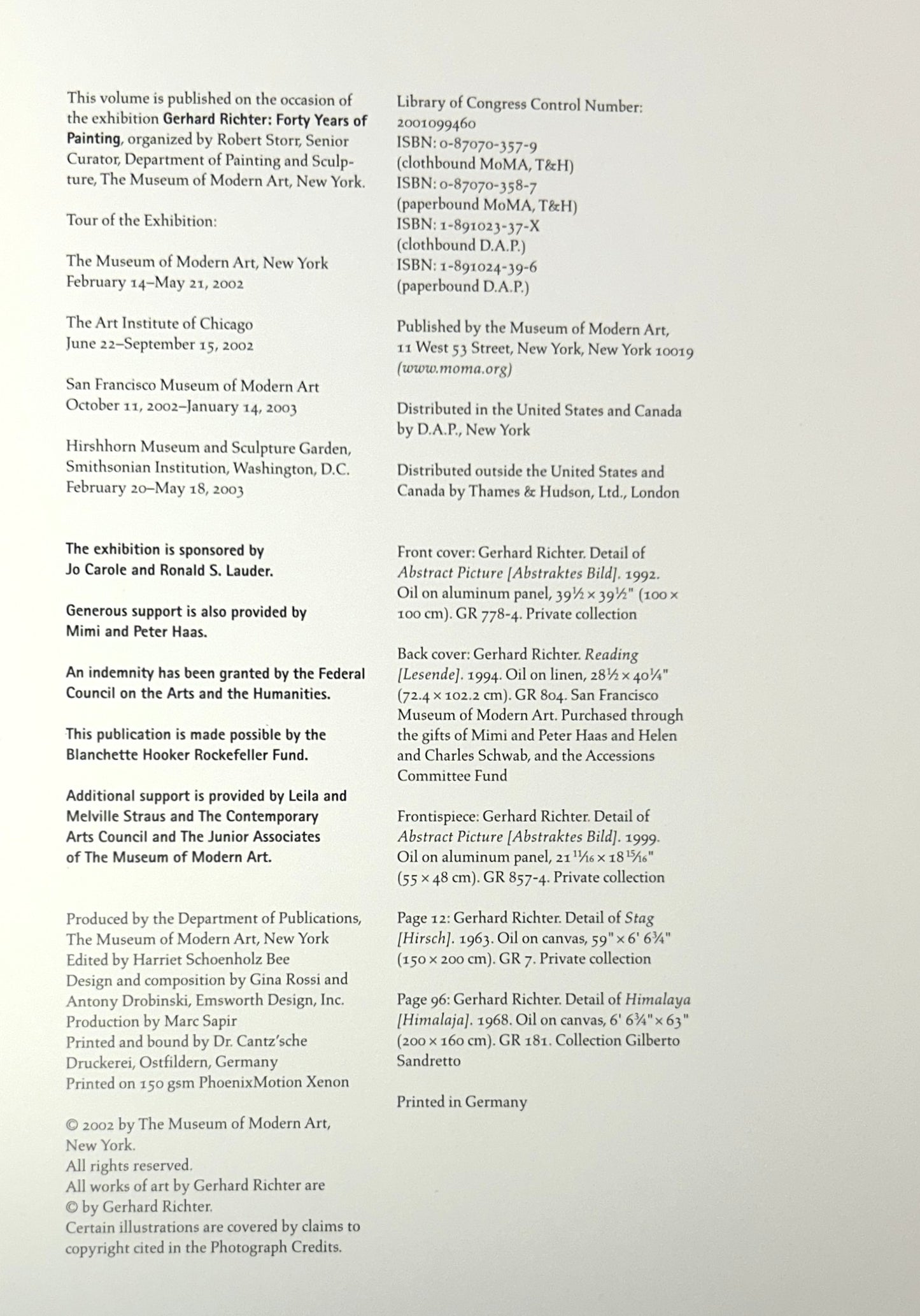 Gerhard Richter: Forty Years of Painting by the Museum of Modern Art 2002