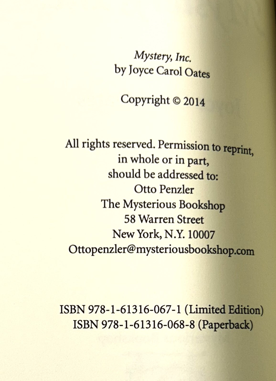 Set of 2 Bibliomysteries Mystery, Inc. by Joyce Carol Oates 2014 SIGNED Ltd Edition Mixed Lot