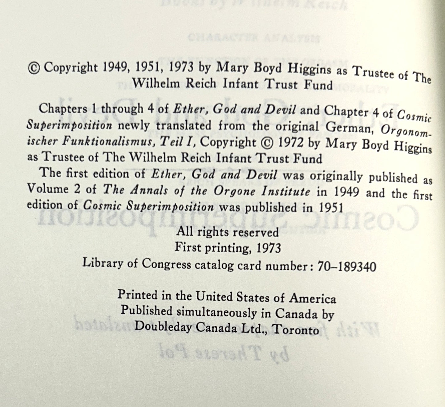 Ether, God & Devil/Cosmic Superimposition by Wilhelm Reich 1973