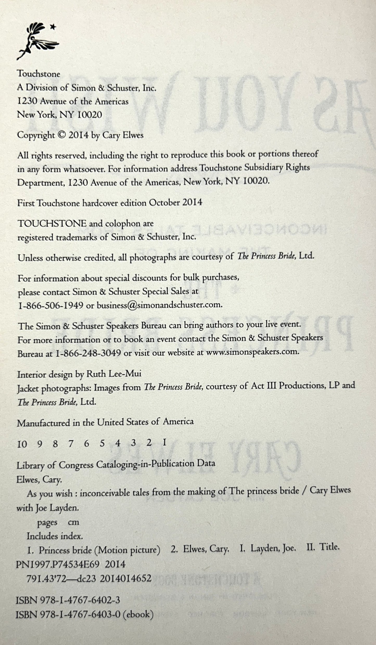 As You Wish: Inconceivable Tales from the Making of The Princes Bride by Cary Elwes 2014 SIGNED