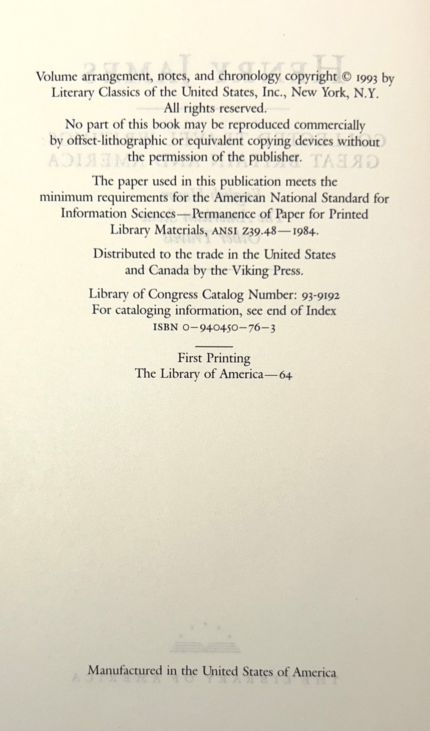 Library of America: Lot of 14 Henry James 1993