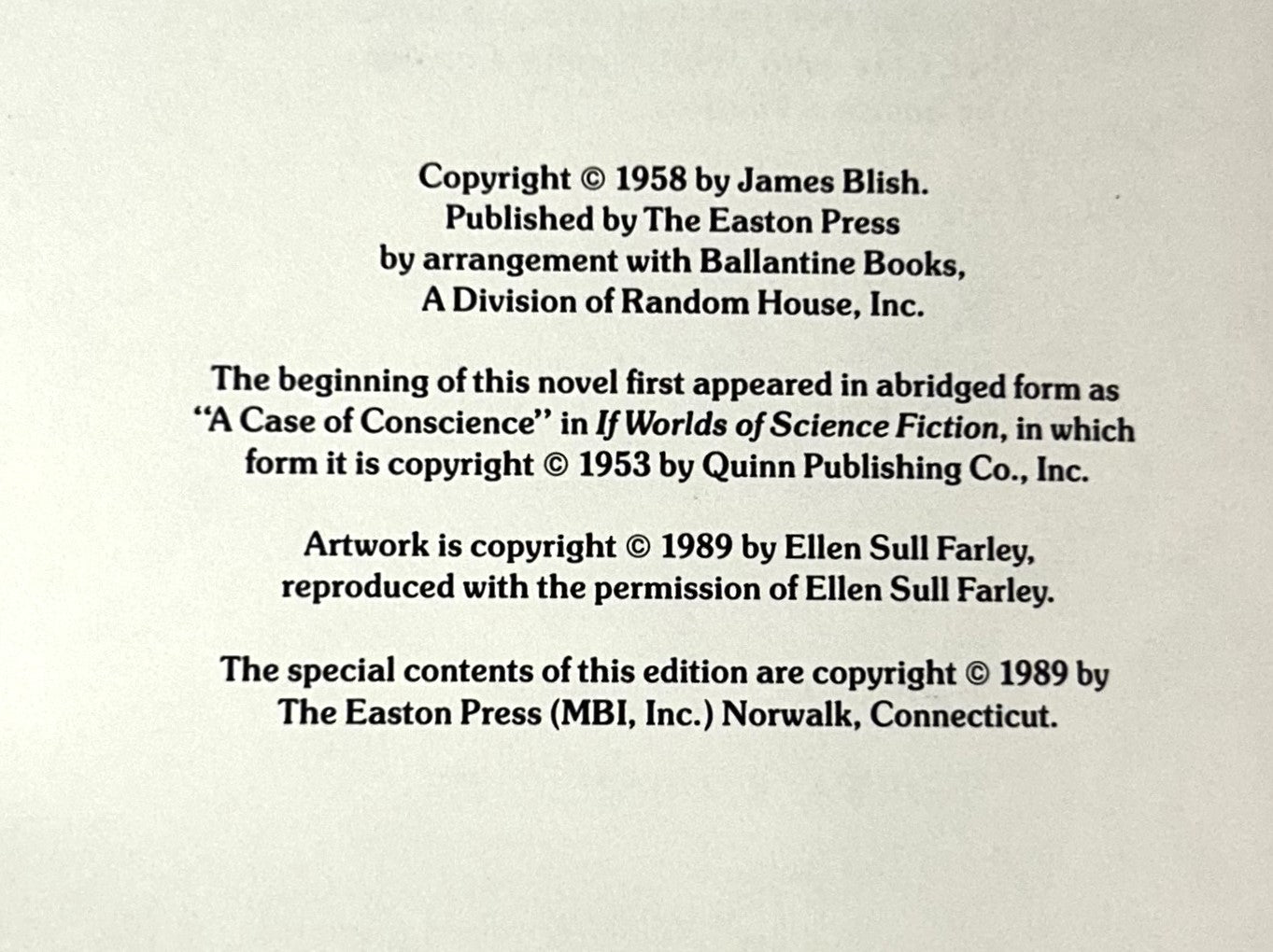 Easton Press: A Case of Conscience by James Blish 1989