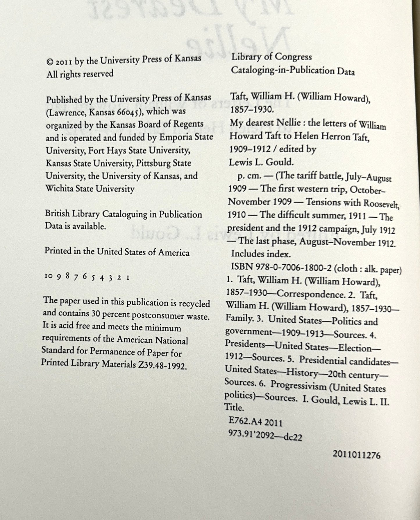 My Dearest Nellie: Letters of William Howard Taft to Helen Taft 2011