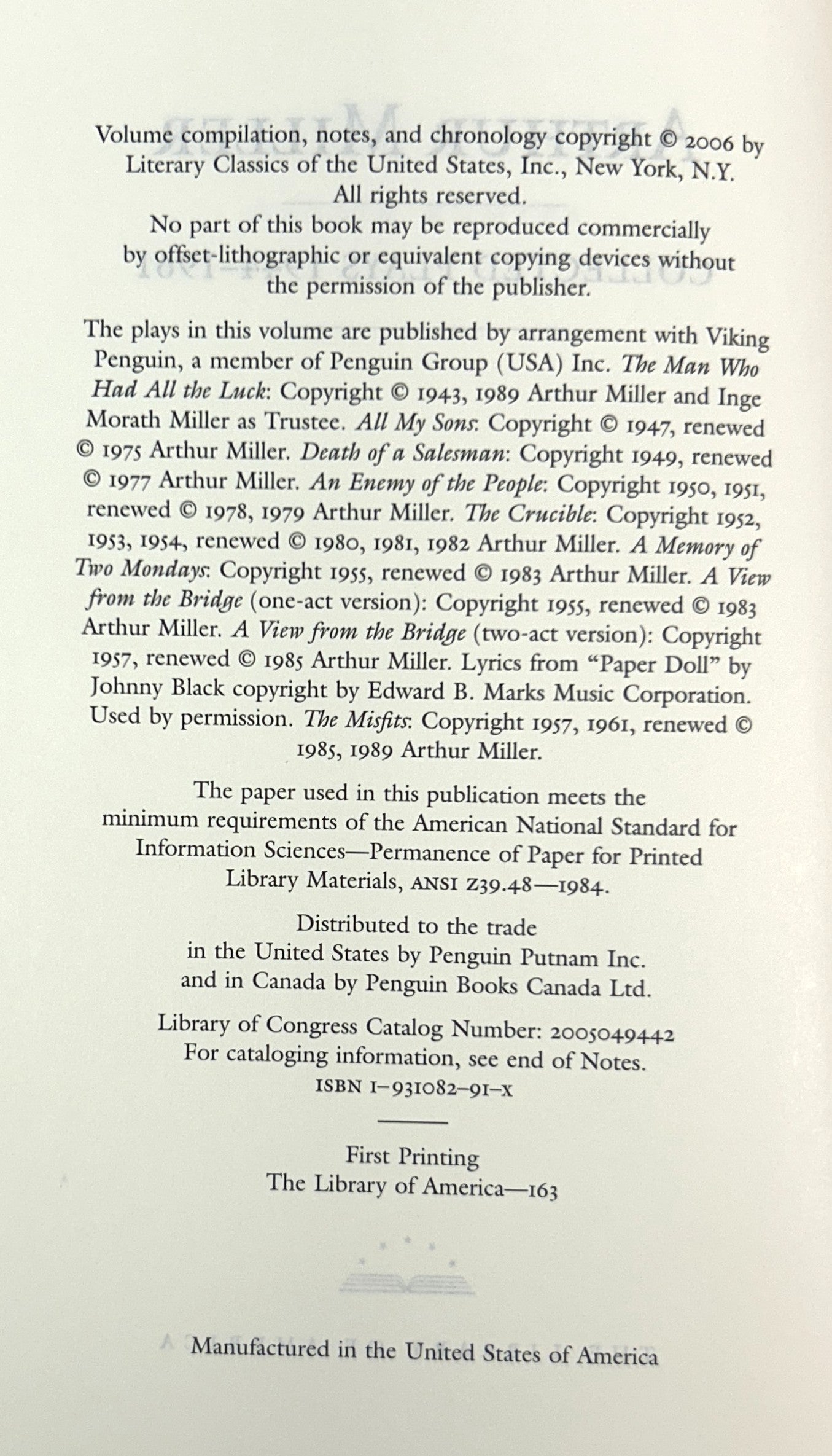 Library of America: Set of 2 Arthur Miller 2006-2012