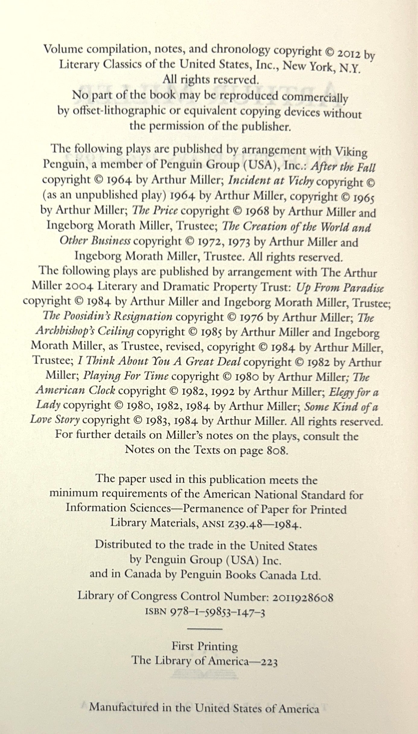 Library of America: Set of 2 Arthur Miller 2006-2012