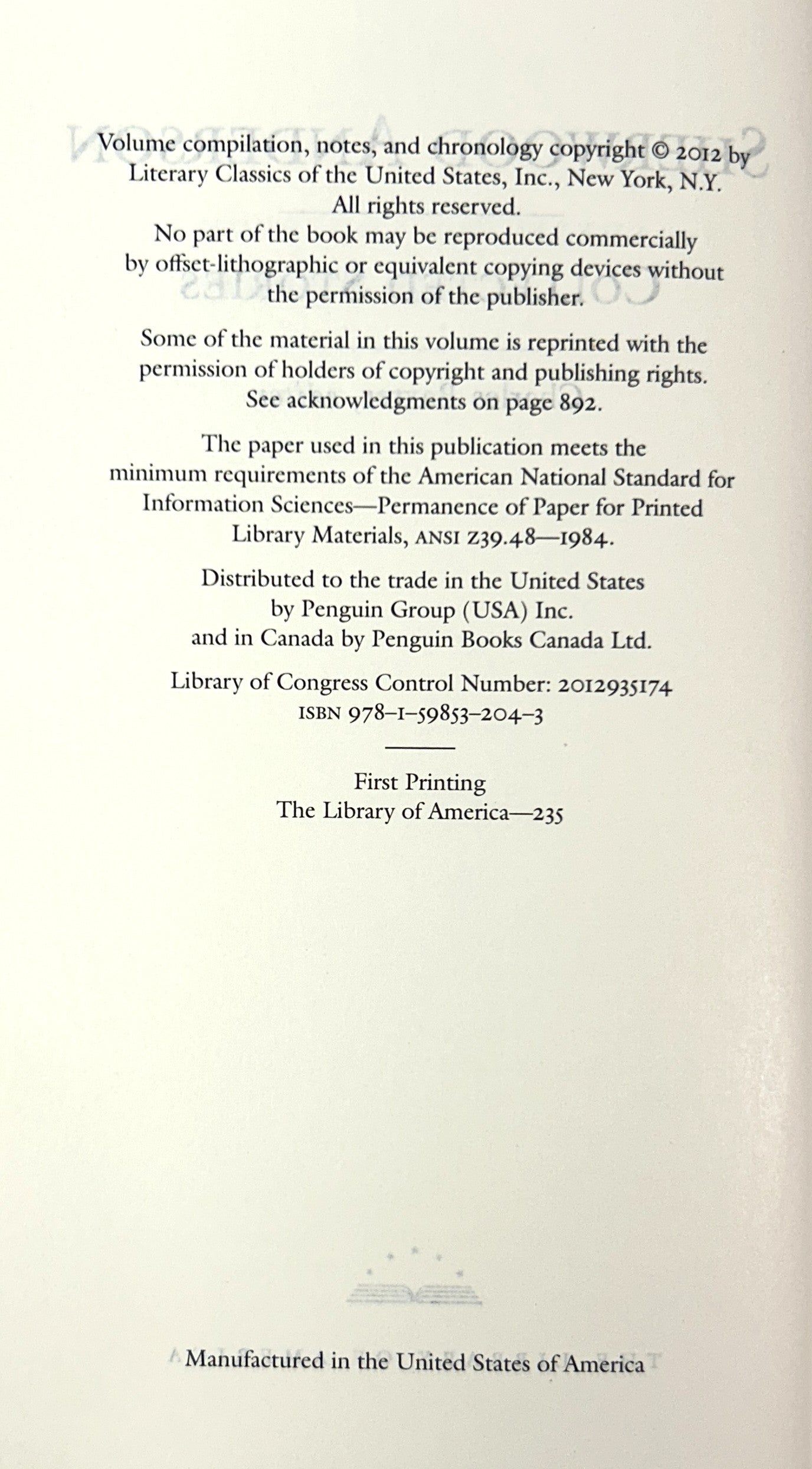Library of America: Sherwood Anderson Collected Stories 2012