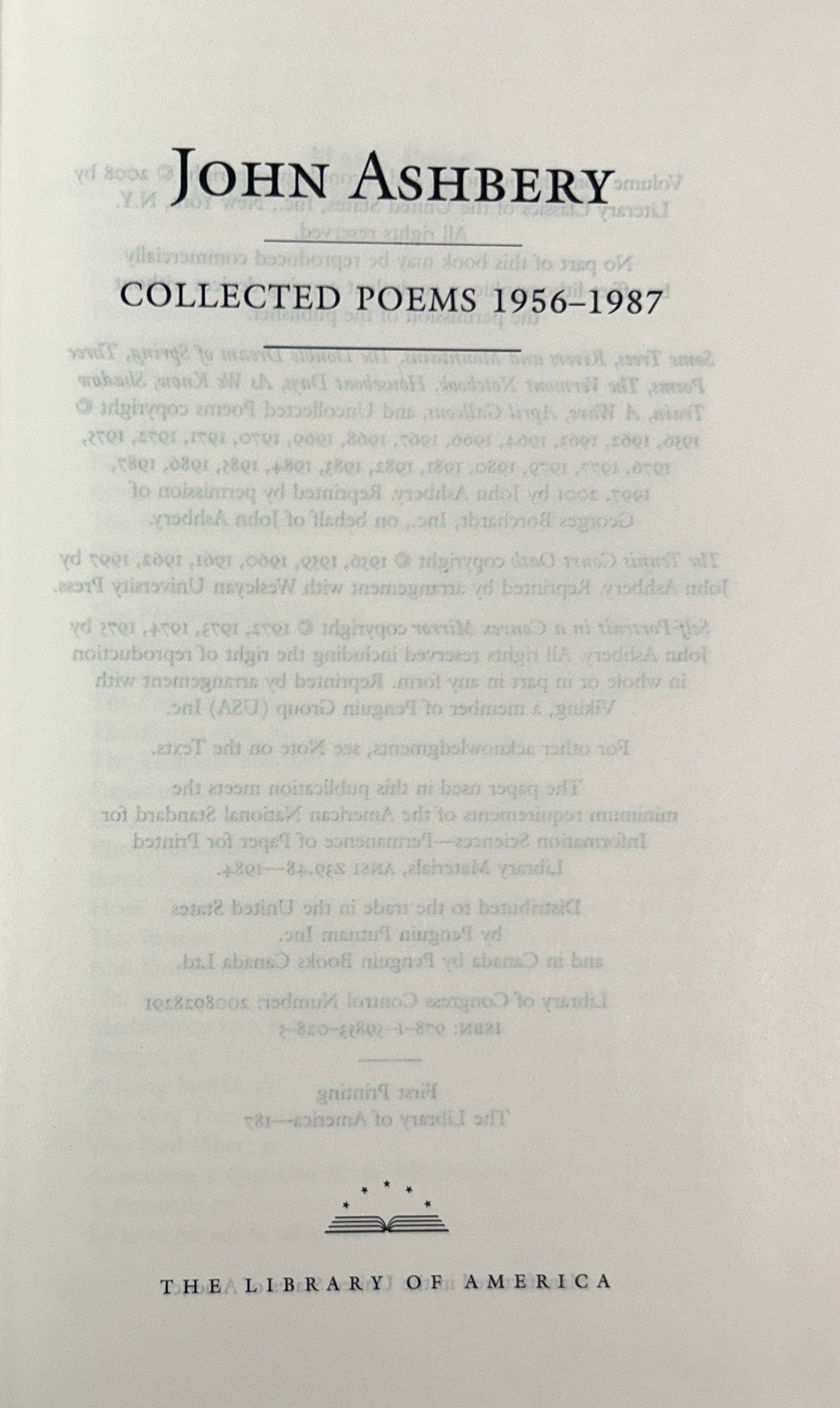 Library of America: John Ashbery Collected Poems 1956-1987