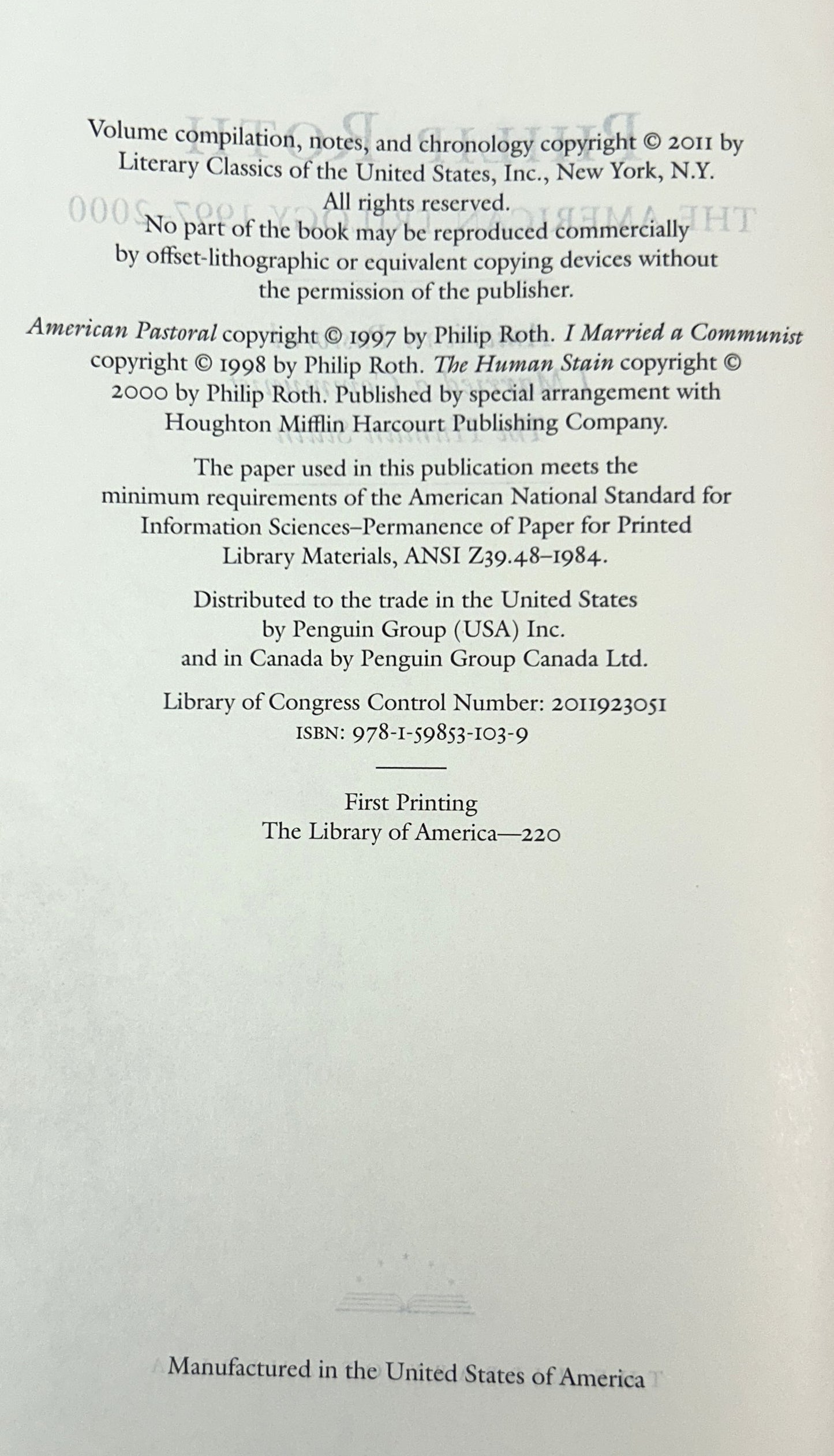 Library of America: Lot of 9 Philip Roth 2005-2013