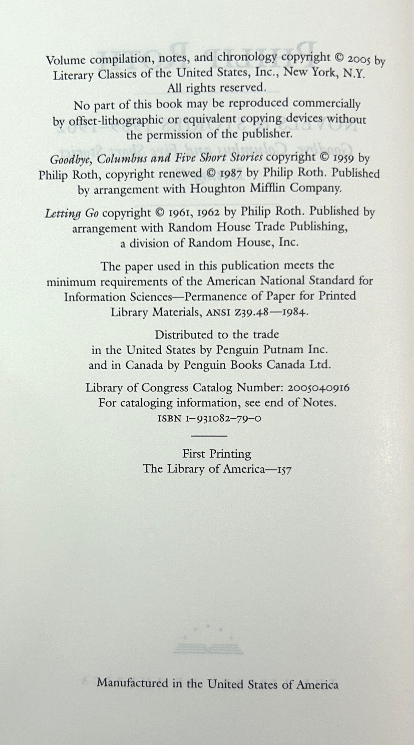 Library of America: Lot of 9 Philip Roth 2005-2013
