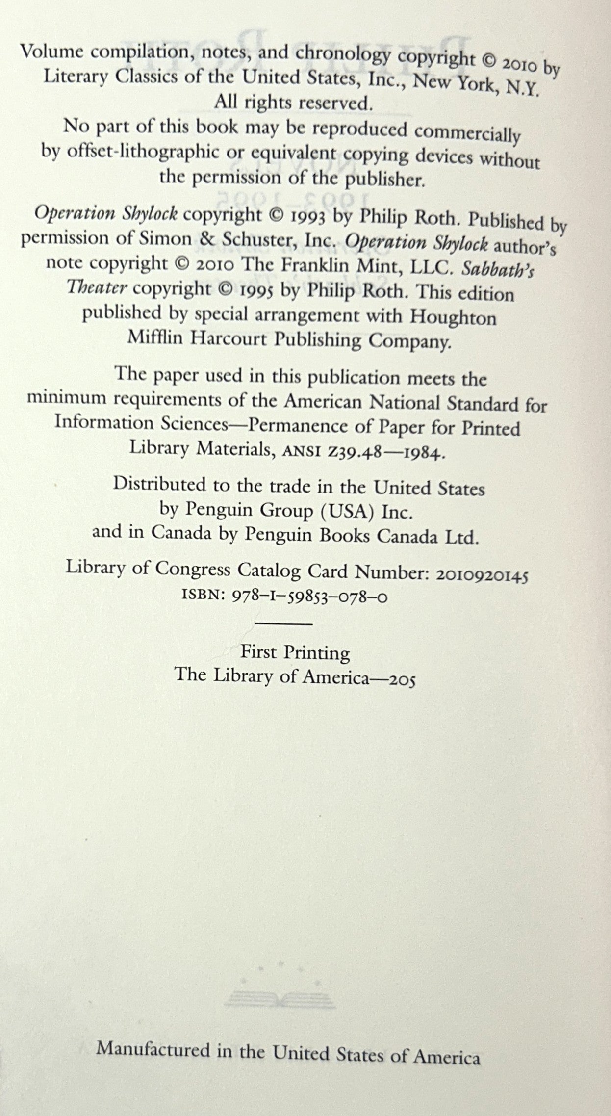 Library of America: Lot of 9 Philip Roth 2005-2013