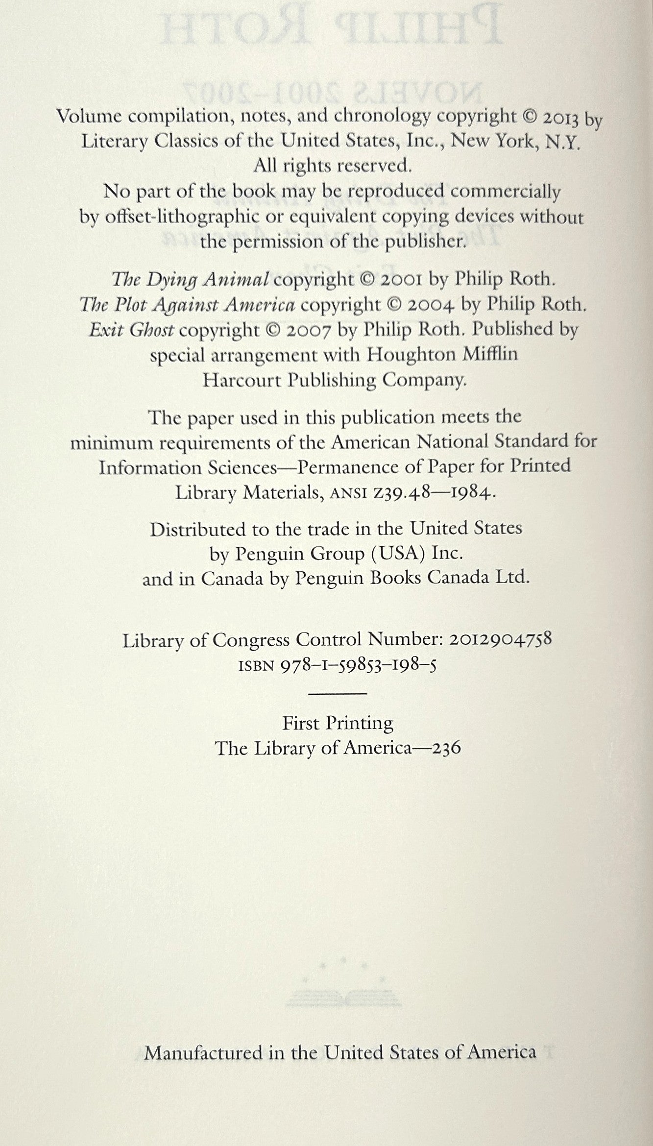 Library of America: Lot of 9 Philip Roth 2005-2013