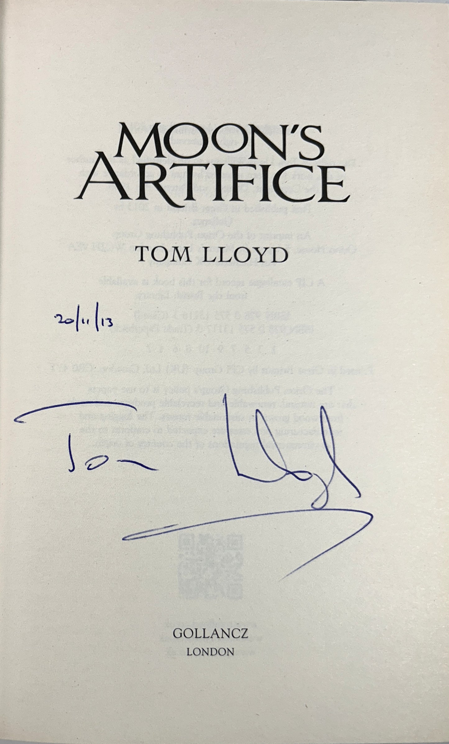 Moon's Artifice by Tom Lloyd 2013 SIGNED 1st Edition