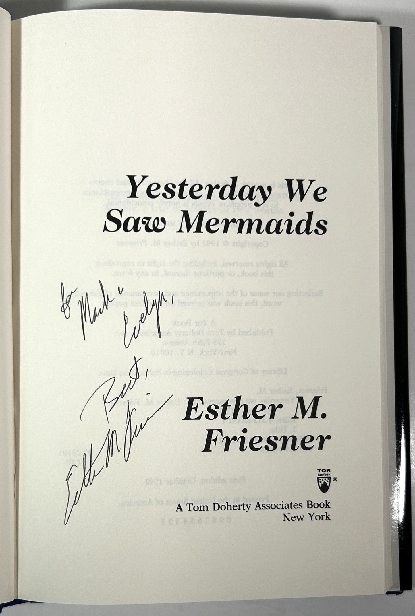 Yesterday We Saw Mermaids by Esther M. Friesner 1992 1st Edition SIGNED