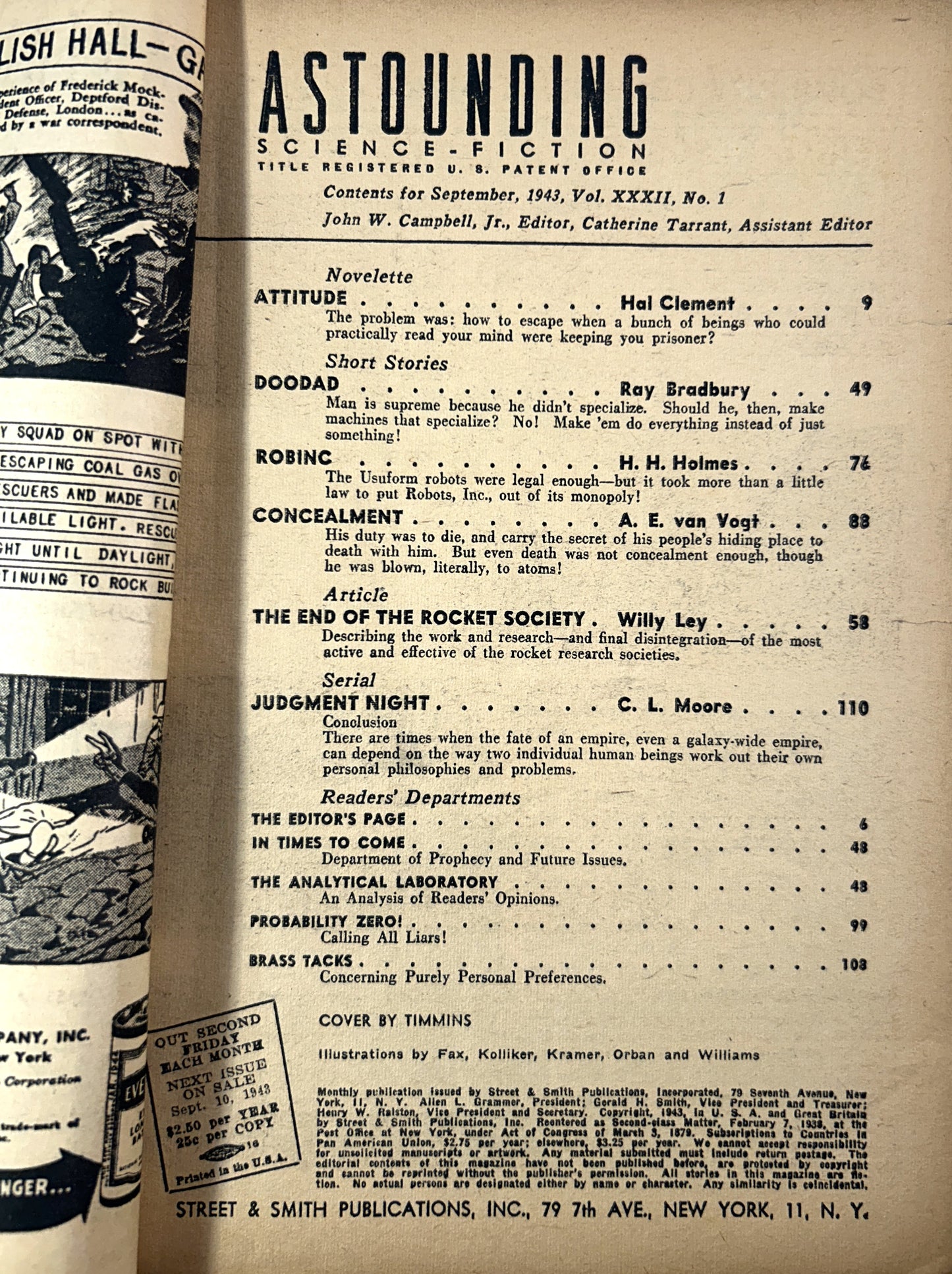 Astounding Science Fiction Vol. 32 No. 1 September 1943 DOODAD by Ray Bradbury Issue