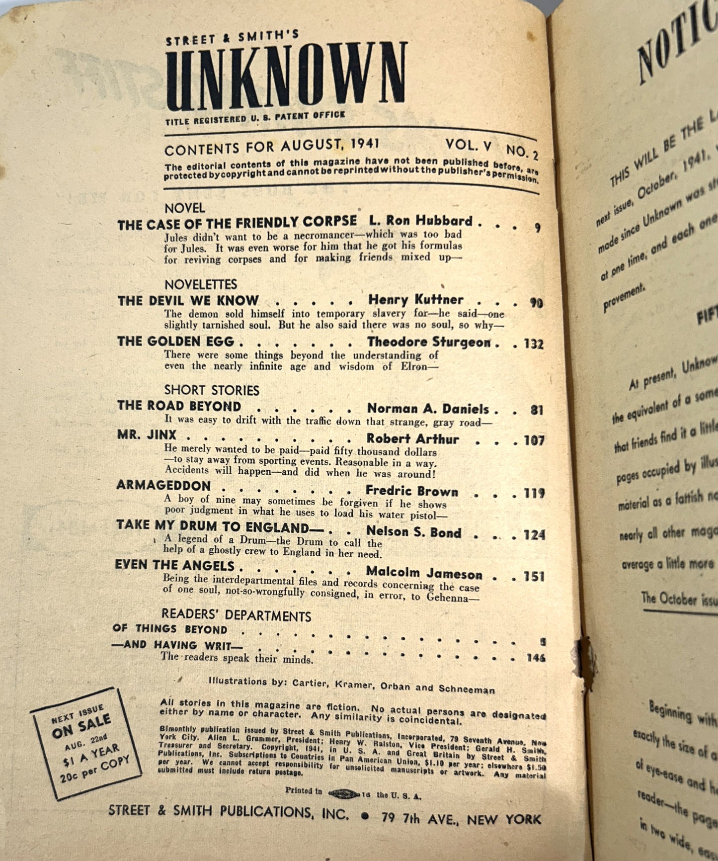 UNKNOWN Fantasy Fiction Vol. 5 No. 2 August 1941