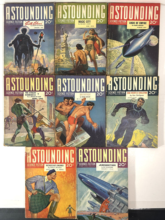 Set of 8 Astounding Science Fiction January-August 1941 includes UNIVERSE by Robert Heinlein