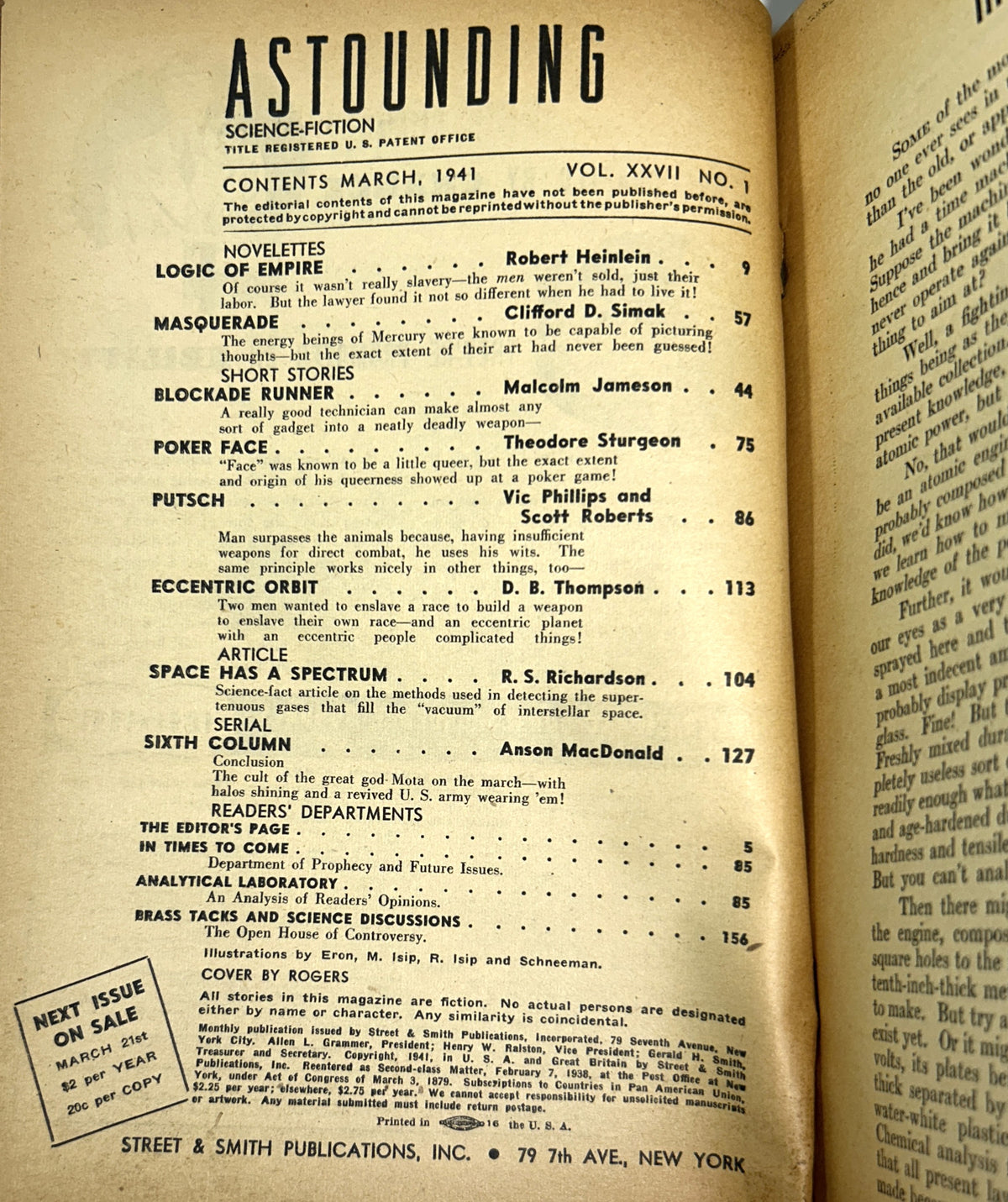 Set of 8 Astounding Science Fiction January-August 1941 includes UNIVERSE by Robert Heinlein