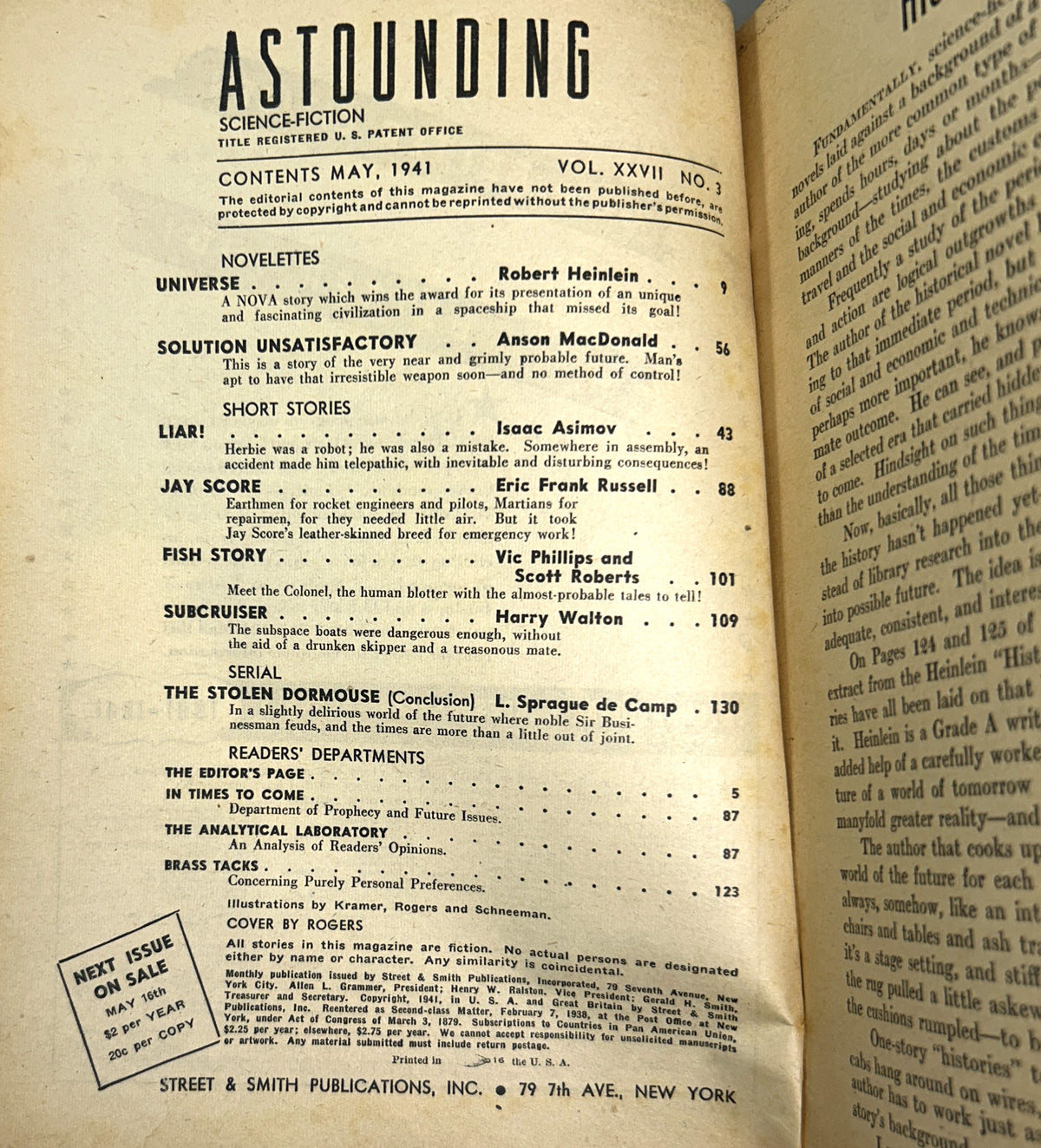 Set of 8 Astounding Science Fiction January-August 1941 includes UNIVERSE by Robert Heinlein