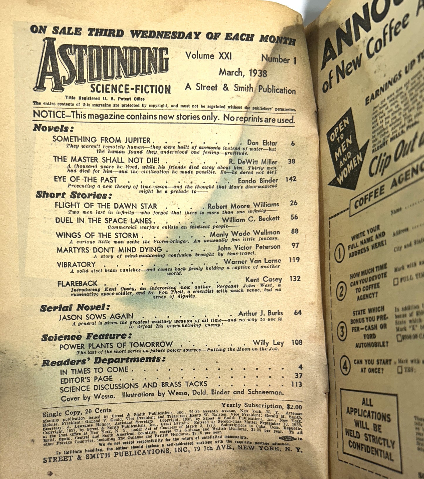 Set of 8 Astounding Science Fiction January-April + September-December 1938