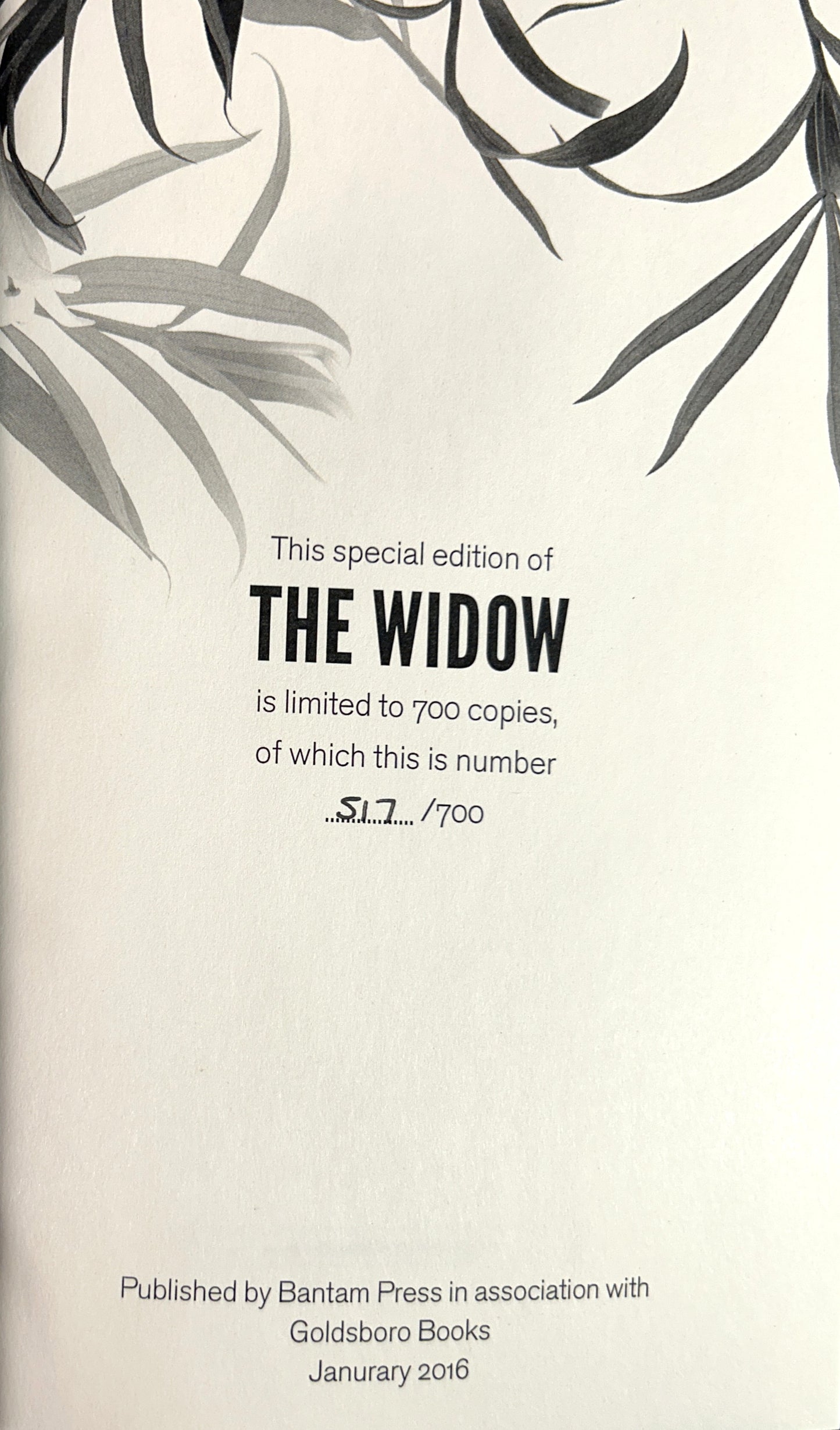 The Widow by Fiona Barton 2016 SIGNED 1st Limited Edition #517/700 SPRAYED EDGES