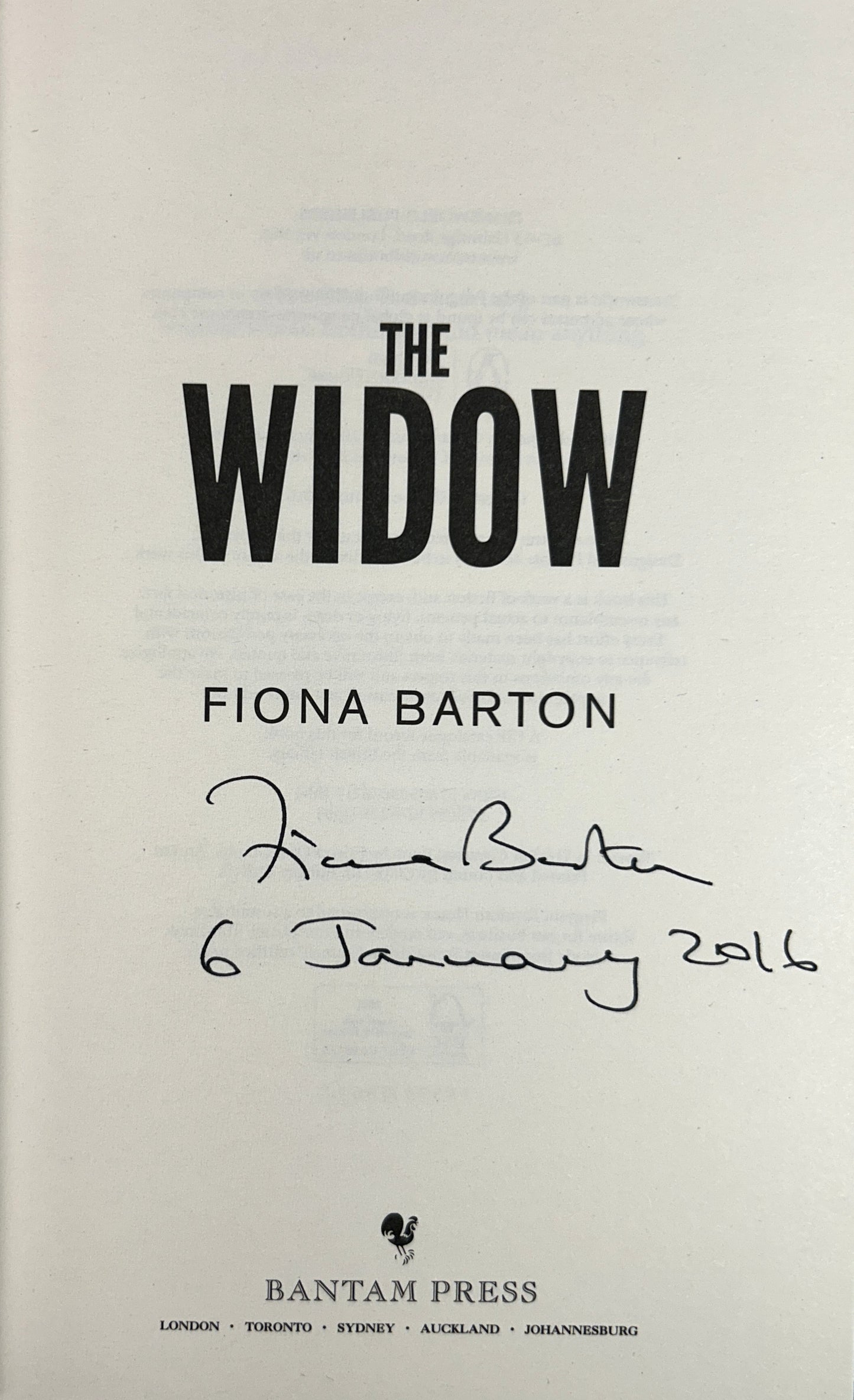The Widow by Fiona Barton 2016 SIGNED 1st Limited Edition #517/700 SPRAYED EDGES