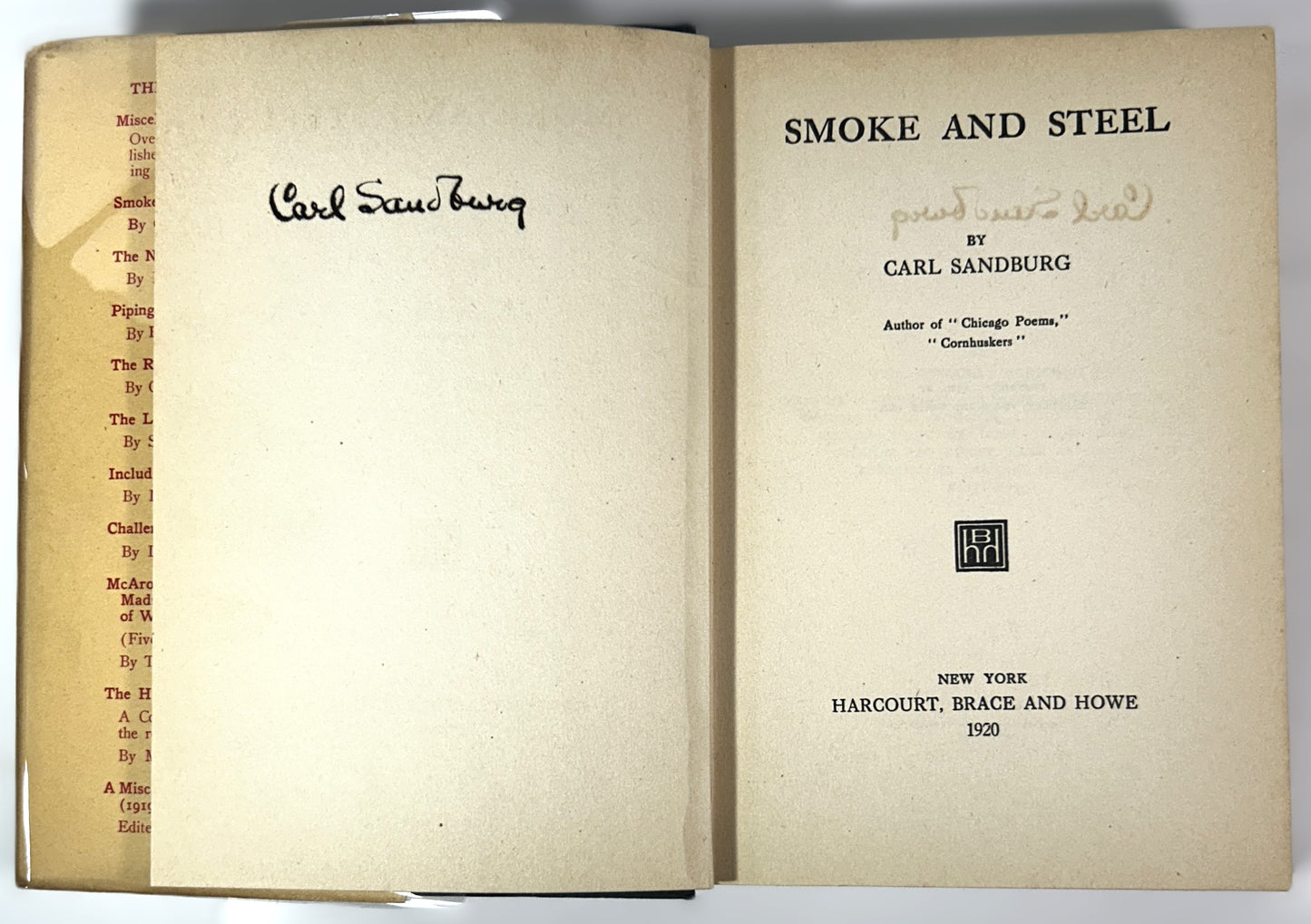 Smoke and Steel by Carl Sandburg 1920 Antique 1st Edition Hardcover SIGNED