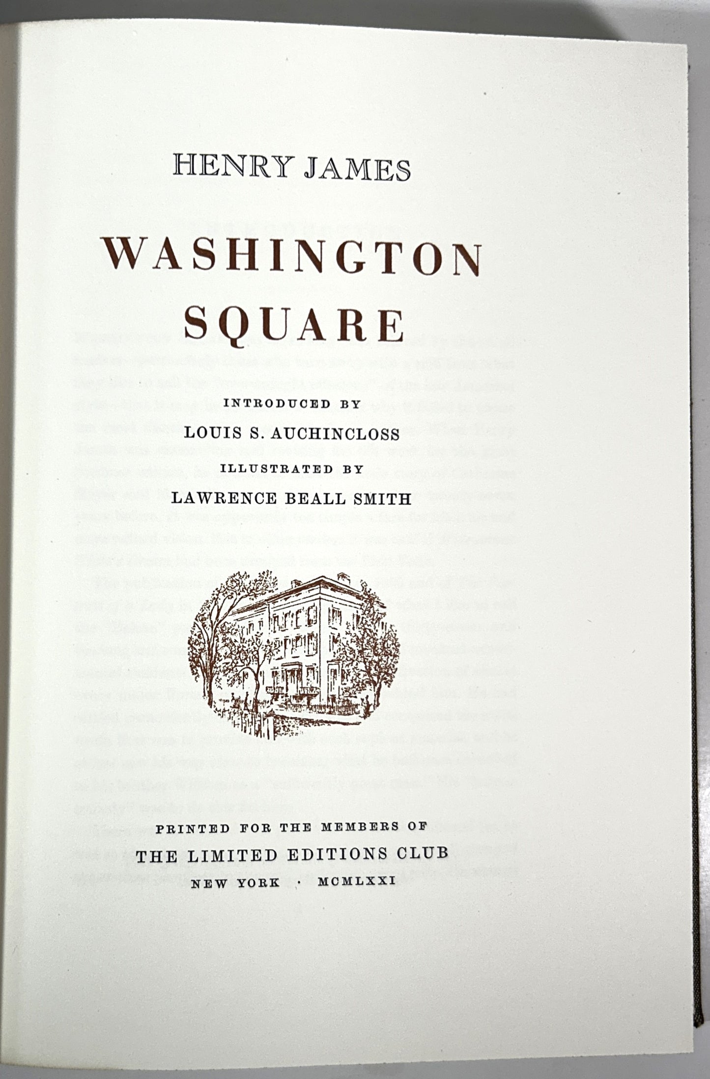 Limited Edition Club: Washington Square by Henry James SIGNED LE # 573