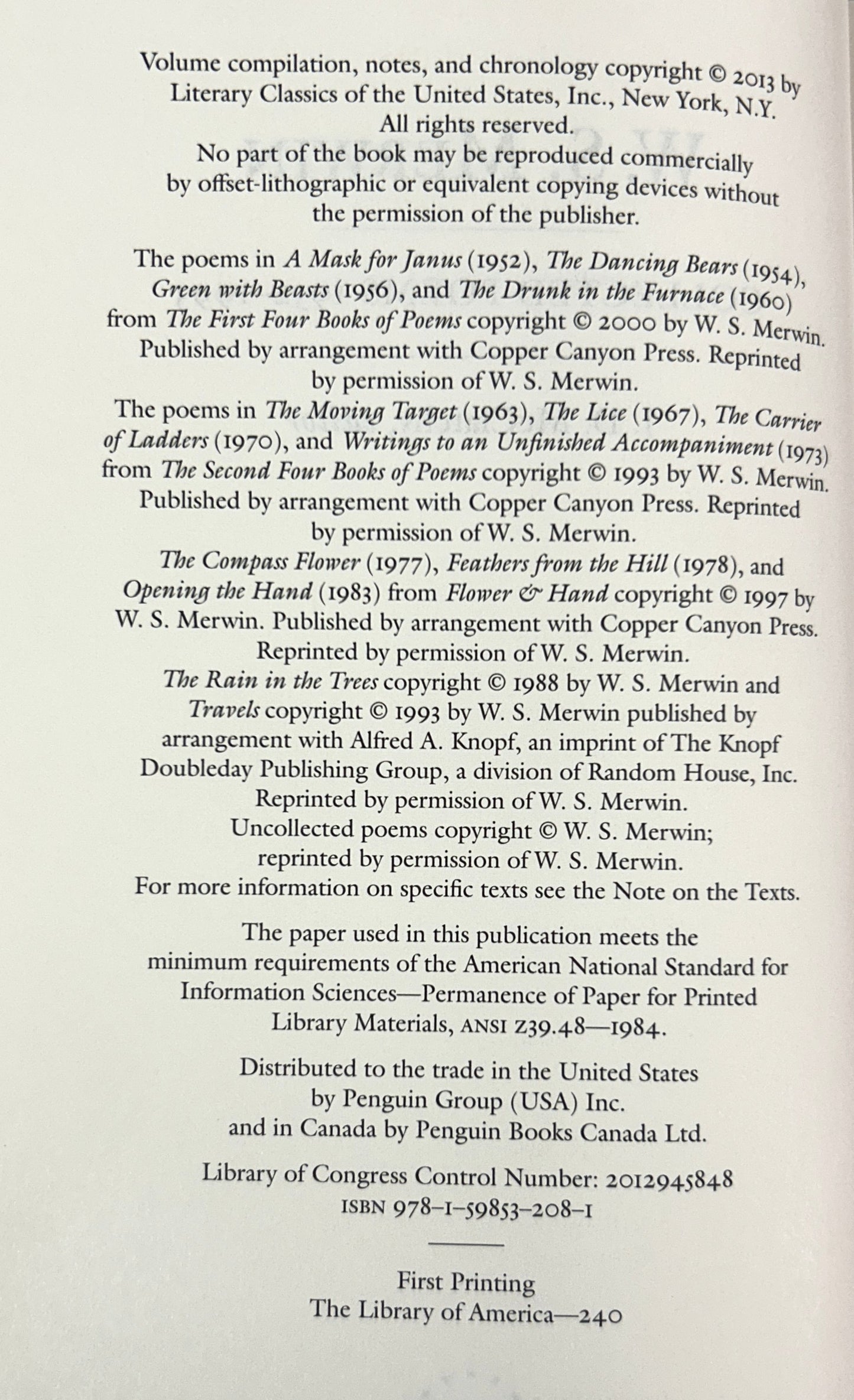 Library of America: Set of 2 Merwin: Collected Poems 2013