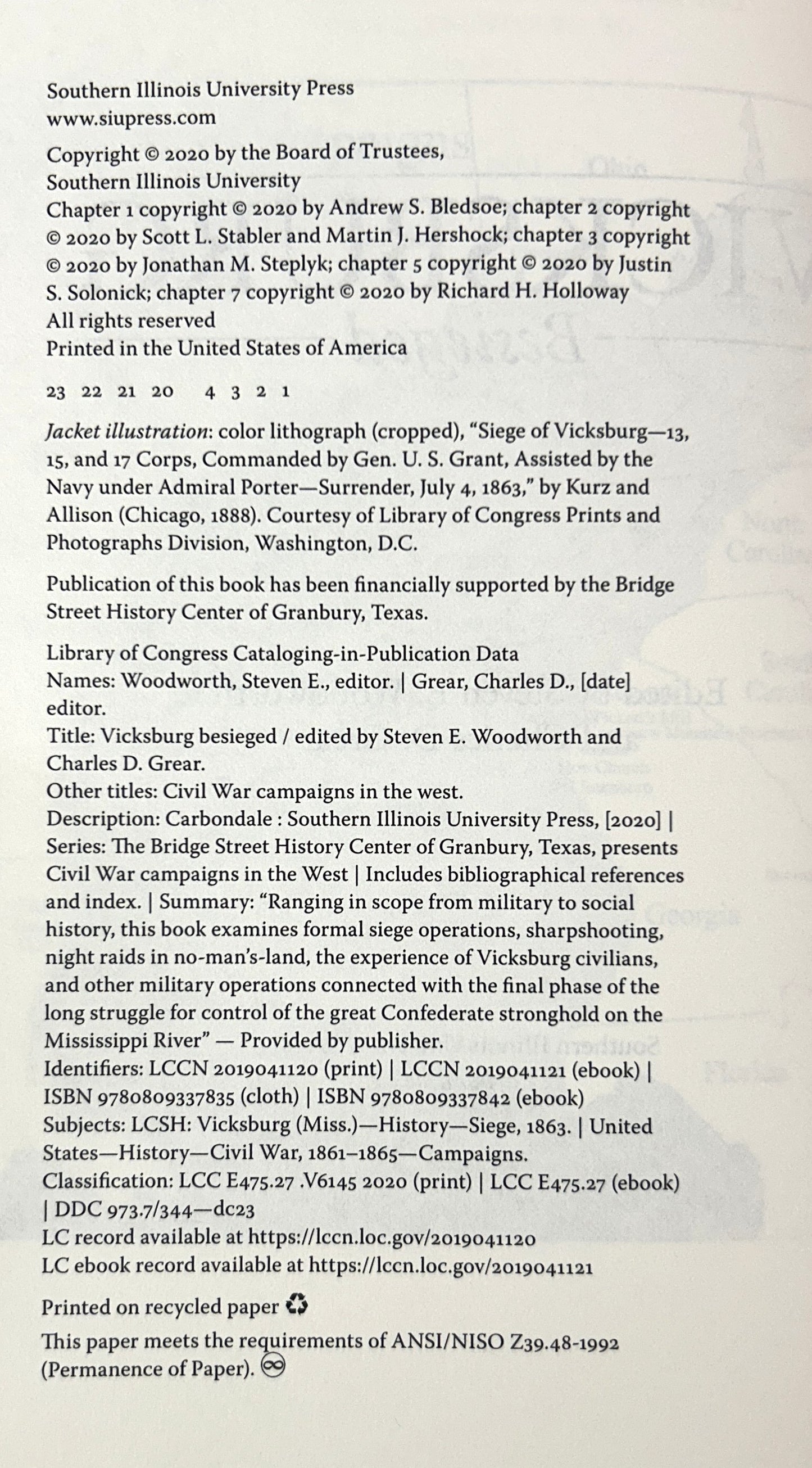 Vicksburg Besieged by Steven Woodworth & Charles Gear 2020