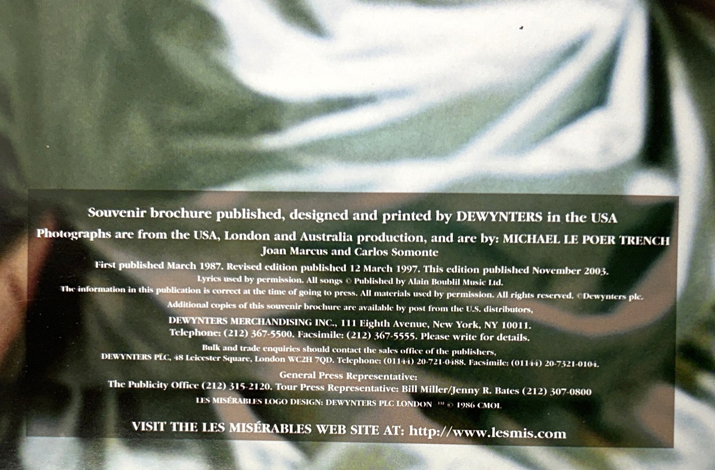 Les Miserables Broadway Brochure 2003