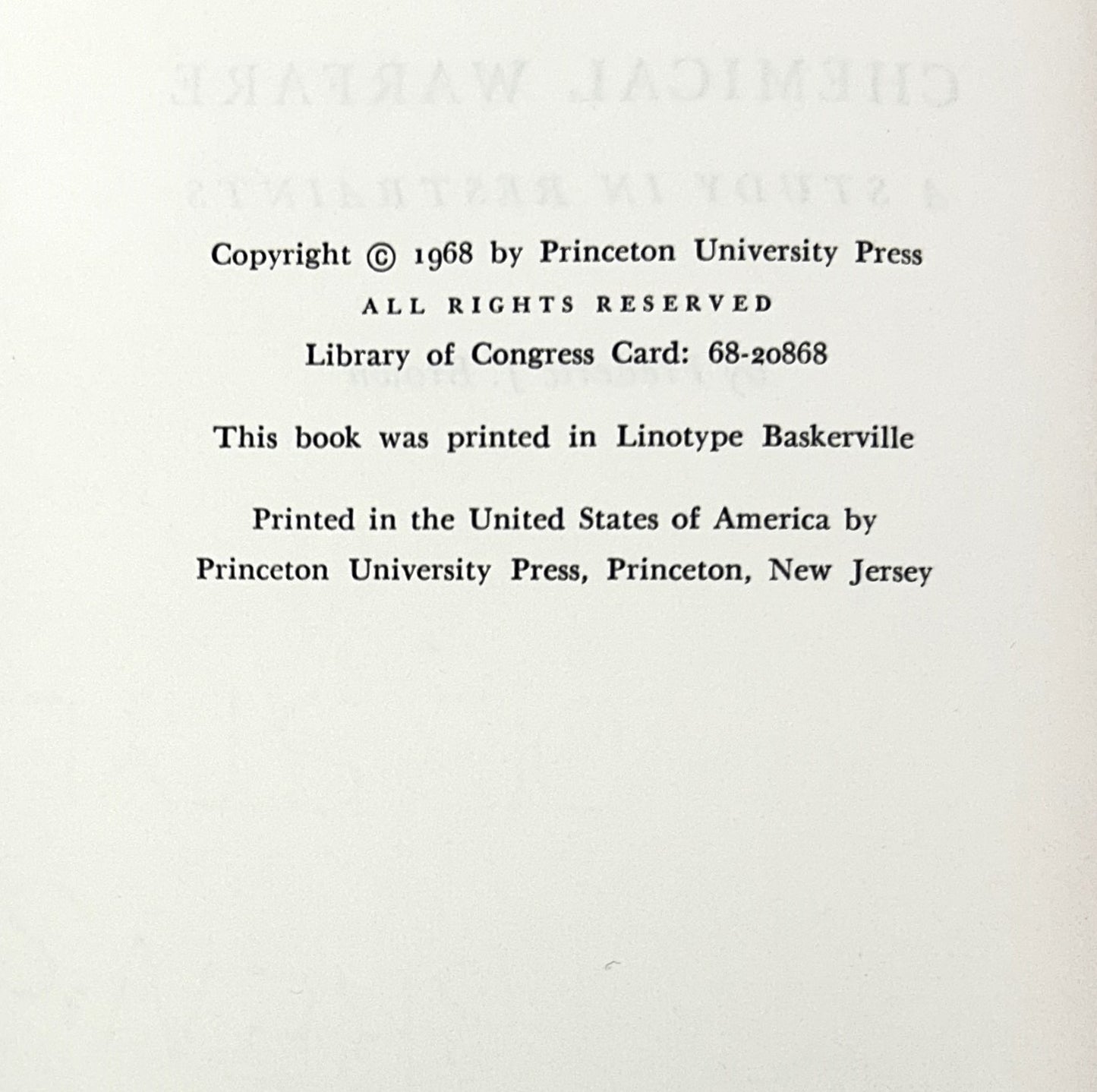 Chemical Warfare: A Study in Restraints by Frederic J. Brown 1968 Vtg