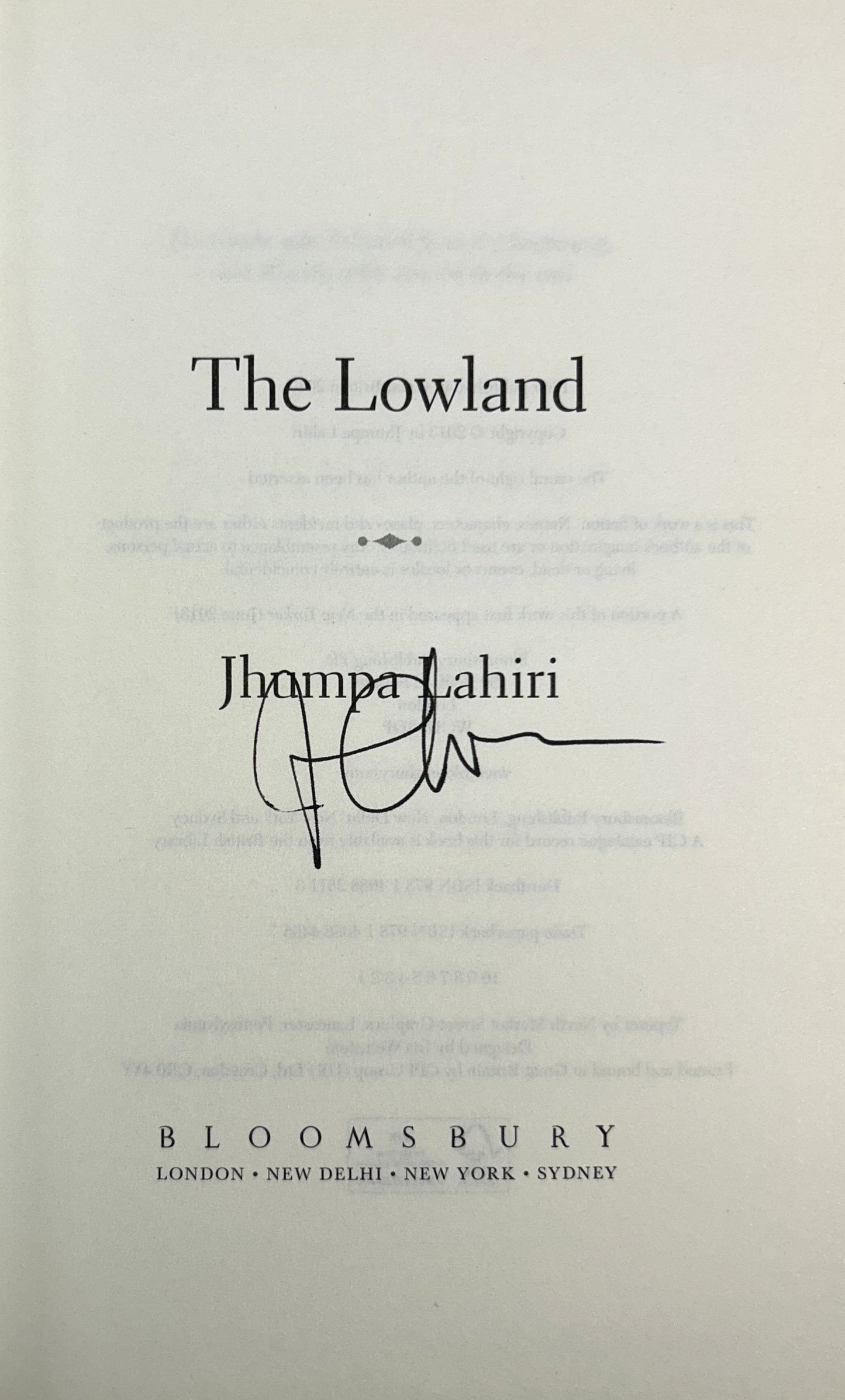 The Lowland by Jhumpa Lahiri 2013 SIGNED 1st Edition