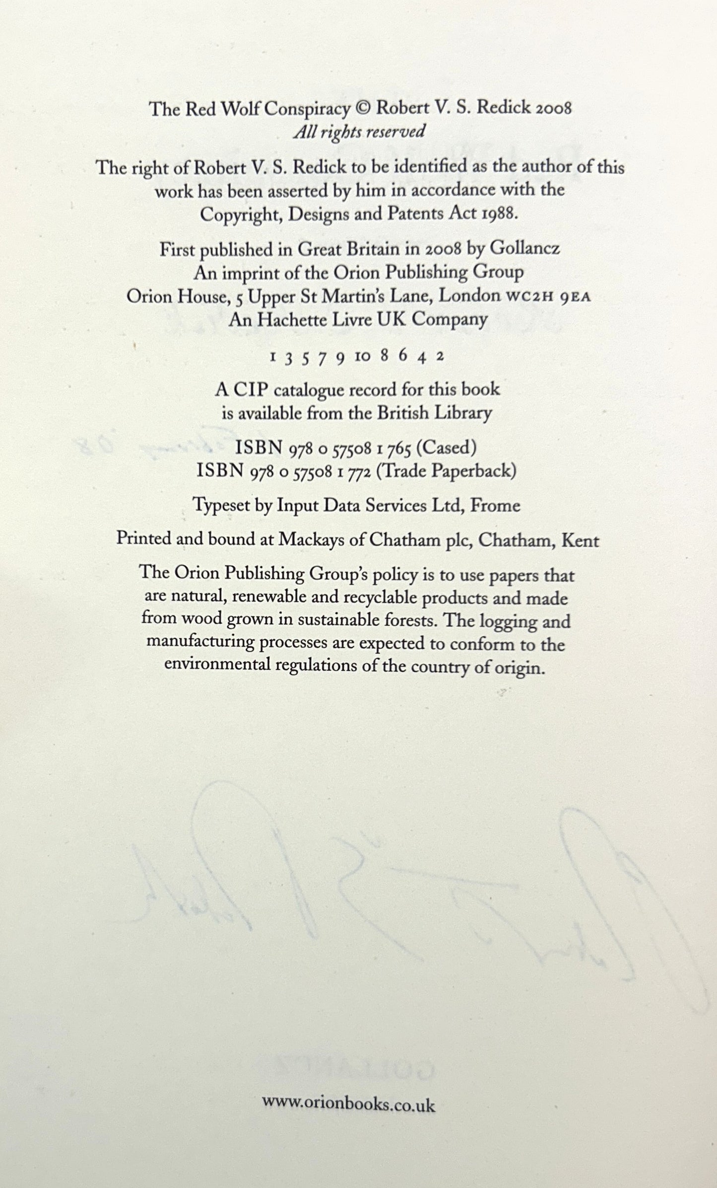 Red Wolf Conspiracy + Rats and the Ruling Sea by Robert Redick 2008-2009 SIGNED 1st UK Edition