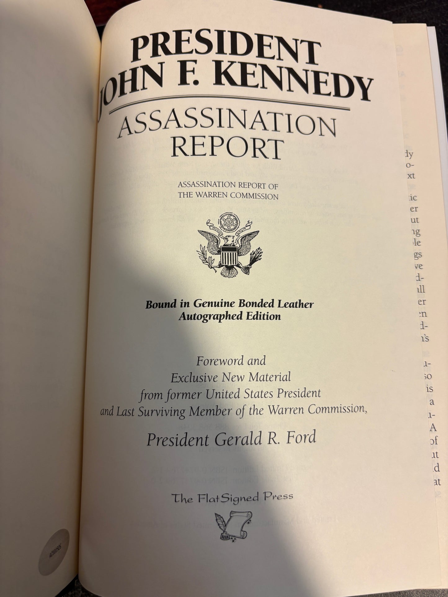 President John F Kennedy: Assassination Report of the Warren Commission SIGNED by Gerald R Ford