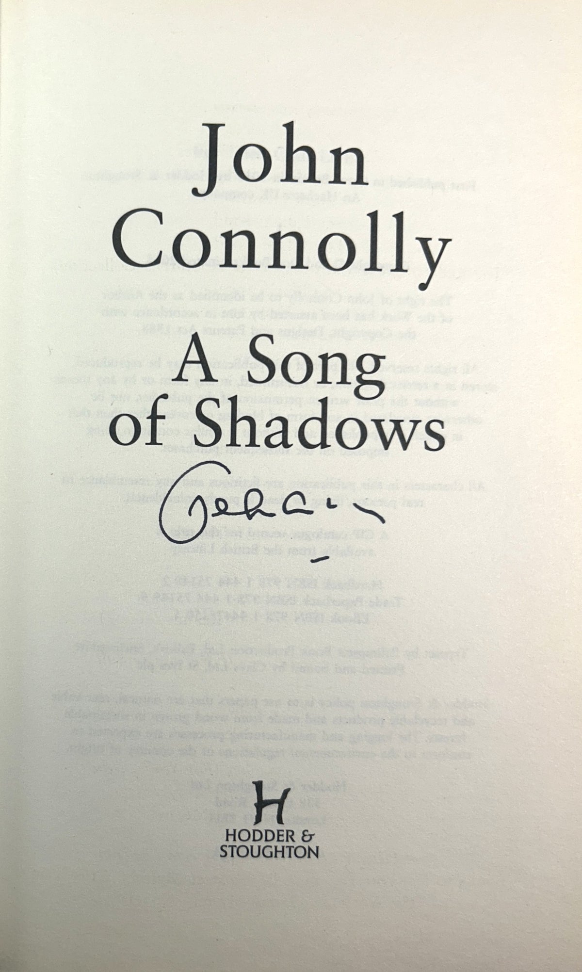A Song of Shadows (Charlie Parker #13) by John Connolly 2015 SIGNED 1st Edition w/ CD