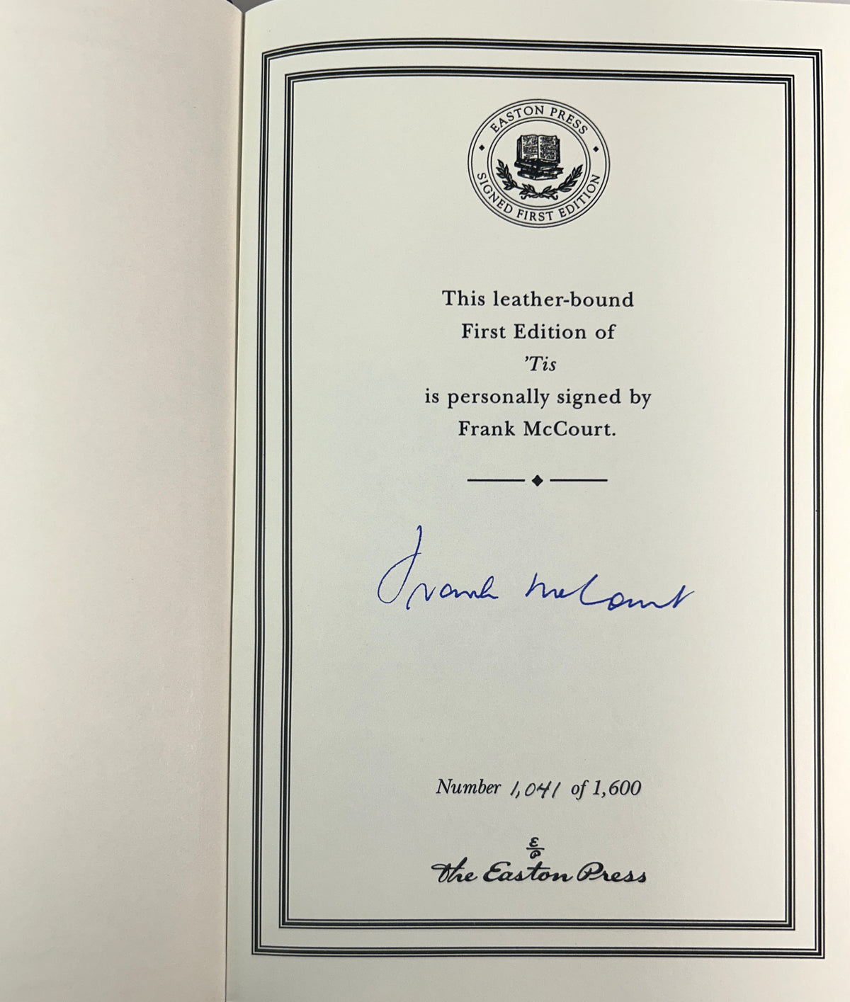 Easton Press: 'Tis: A Memoir by Frank McCourt 1999 SIGNED Limited Edition w/ COA