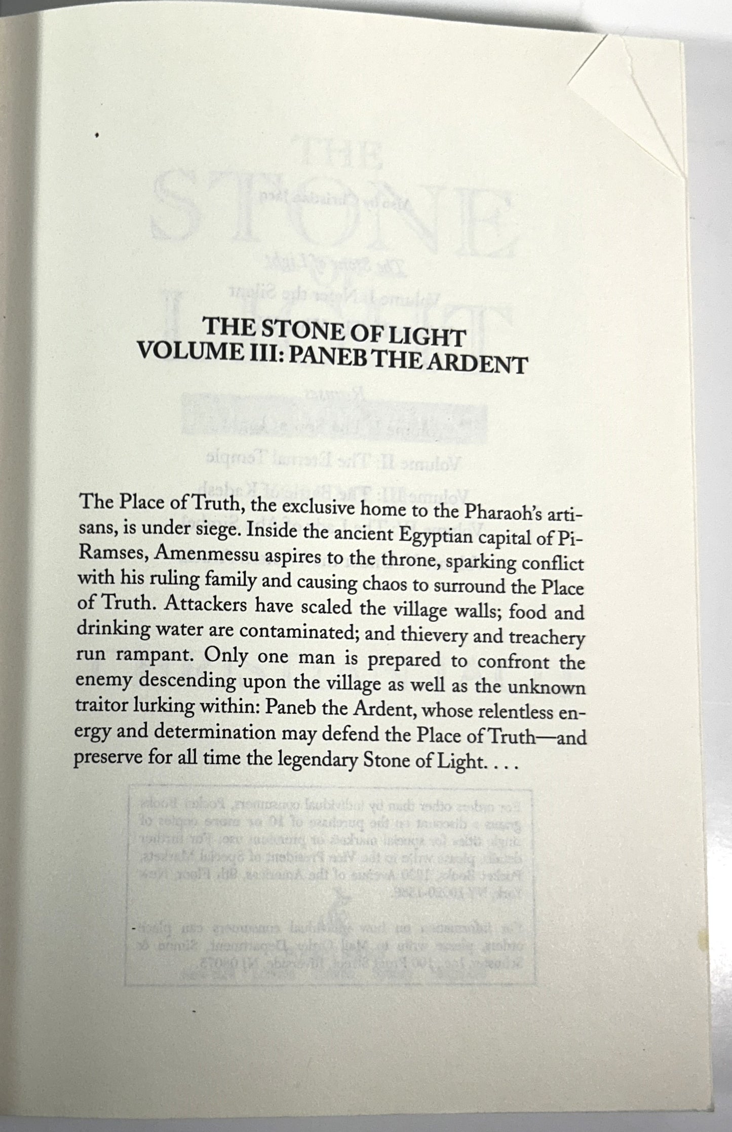 The Stone of Light Books #1-#3 by Christian Jacq 2000 Softcovers