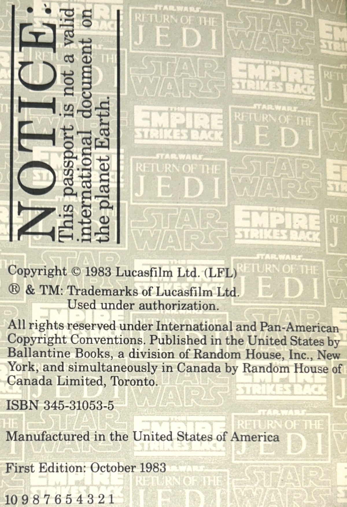 The Star Wars Intergalactic Passport 1983