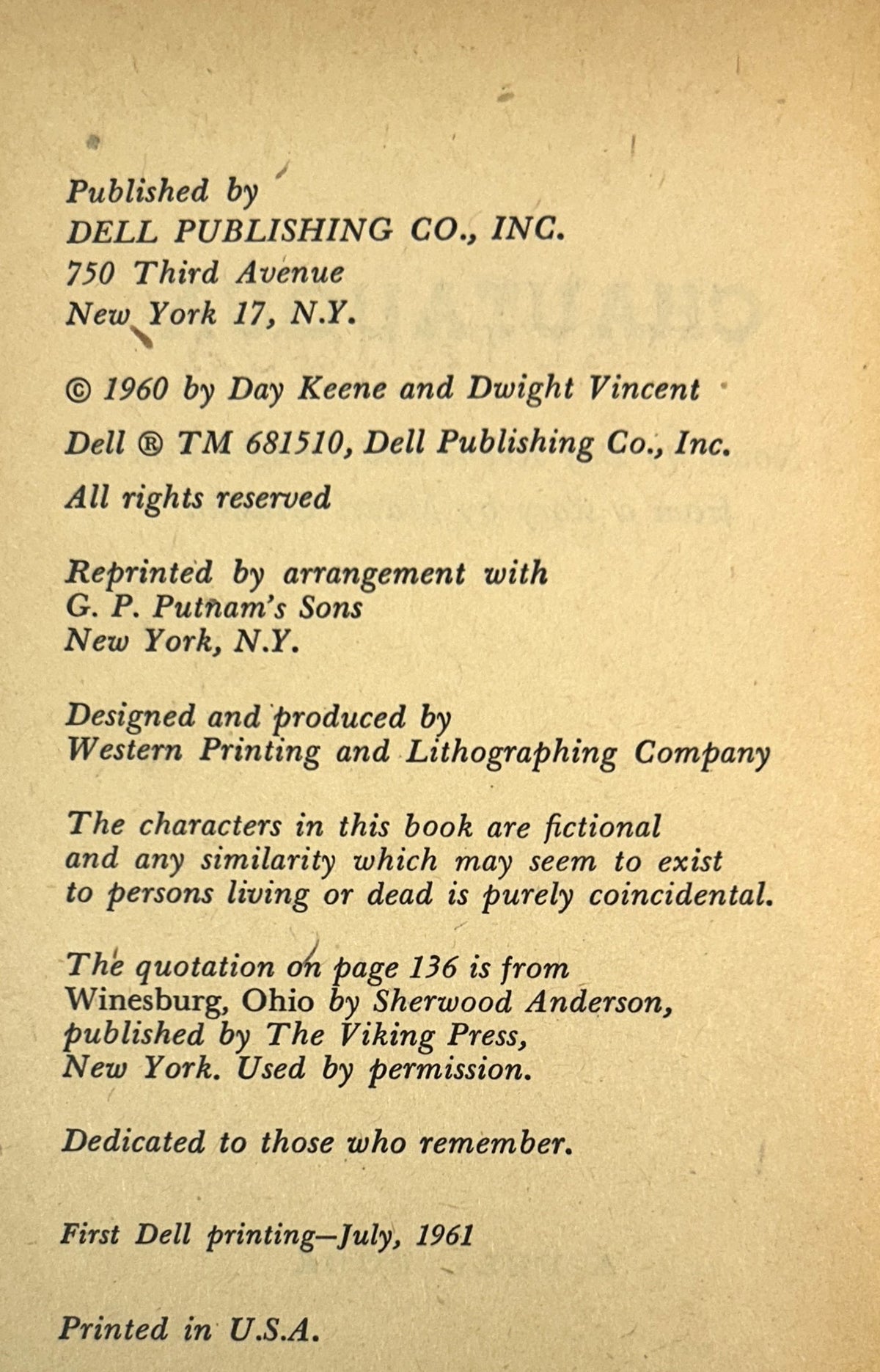 Chautauqua by Day Keene and Dwight Vincent 1961 1st Printing