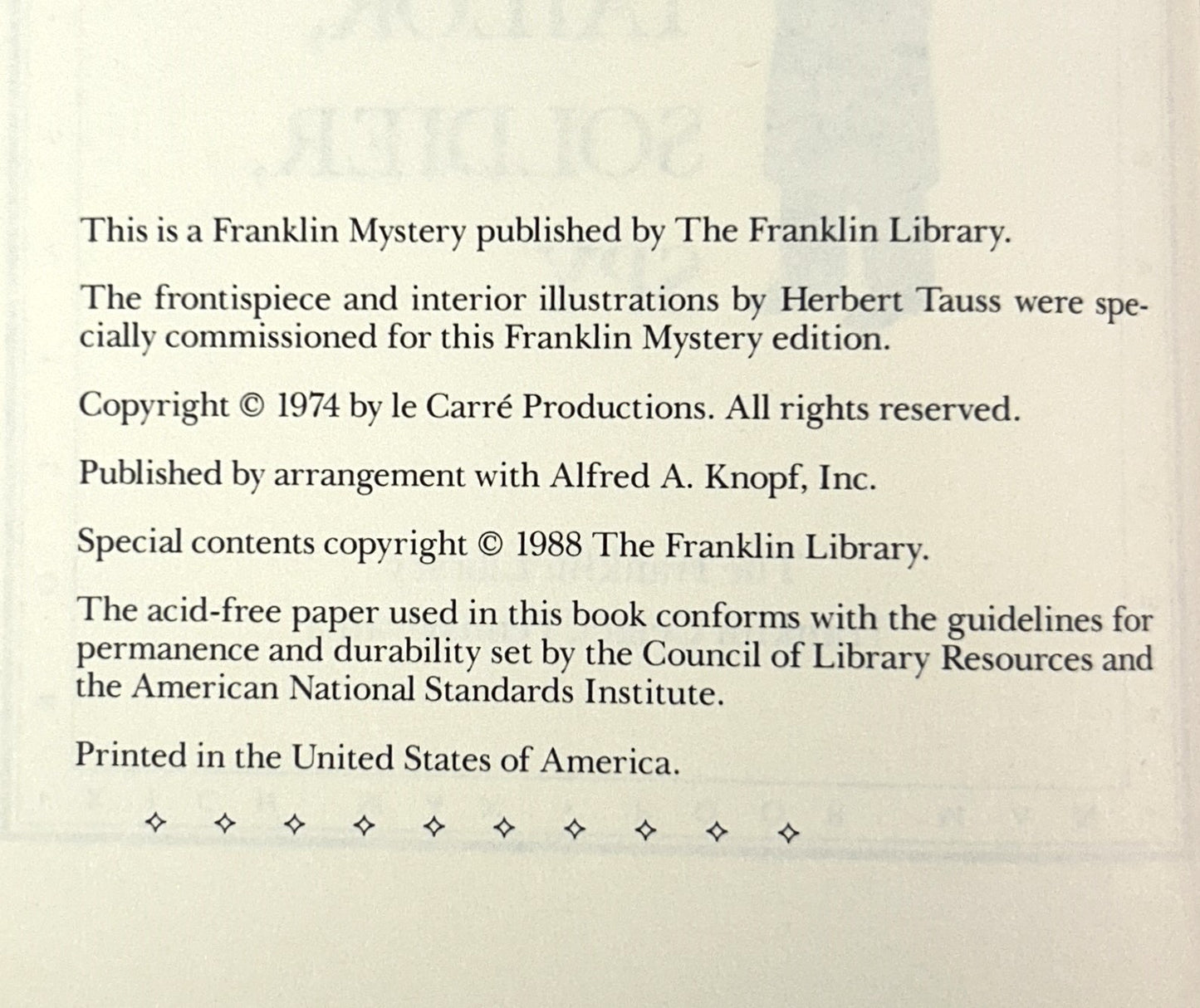 Franklin Mystery: Tinker, Tailor, Soldier, Spy by John le Carre 1988