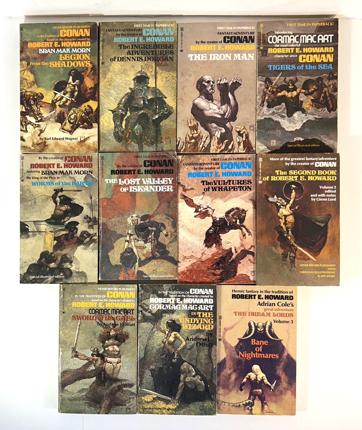 Set of 11 Conan/Robert E. Howard Zebra Paperbacks circa 1970s