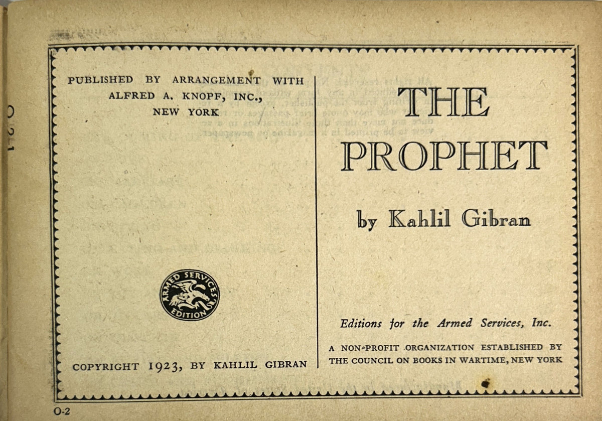 The Prophet by Kahlil Gibran 1923 Armed Services Edition