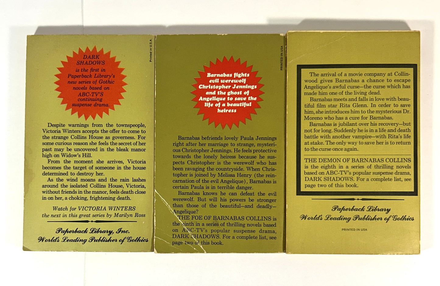 Set of 3 Dark Shadows by Marilyn Ross 1969-1970