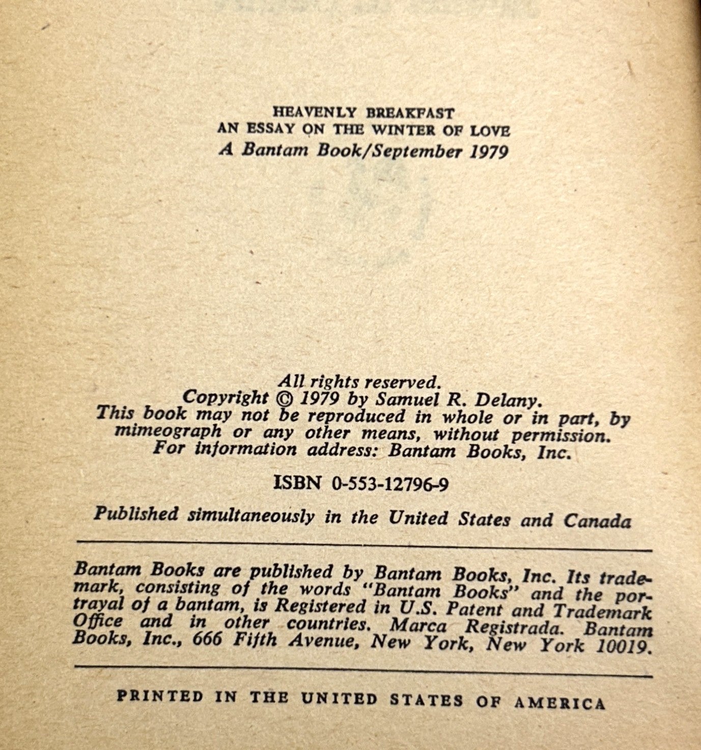 Heavenly Breakfast by Samuel R. Delany 1979